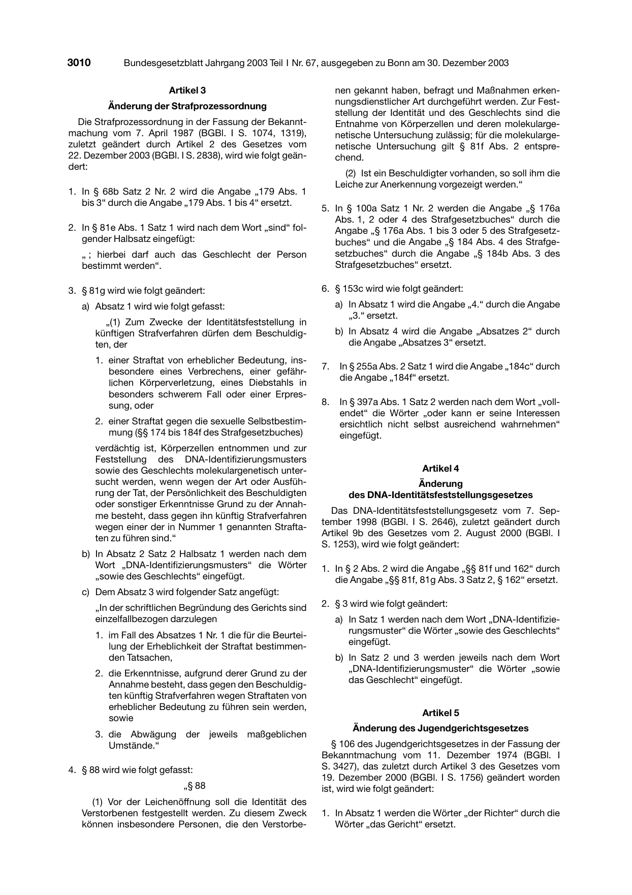 BGBl. 2003, Seite 3010 — Originalseite als Abbildung