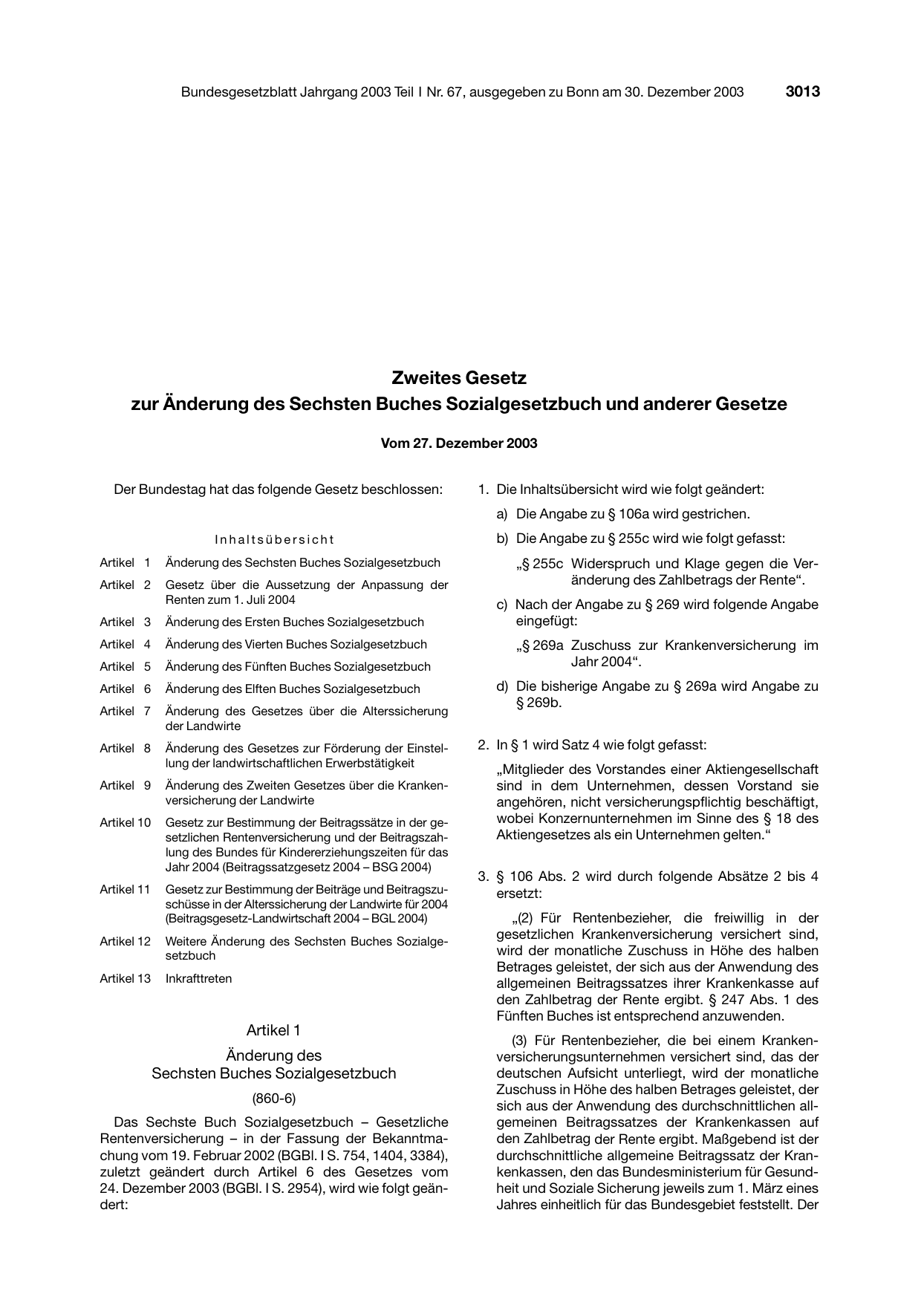 BGBl. 2003, Seite 3013 — Originalseite als Abbildung