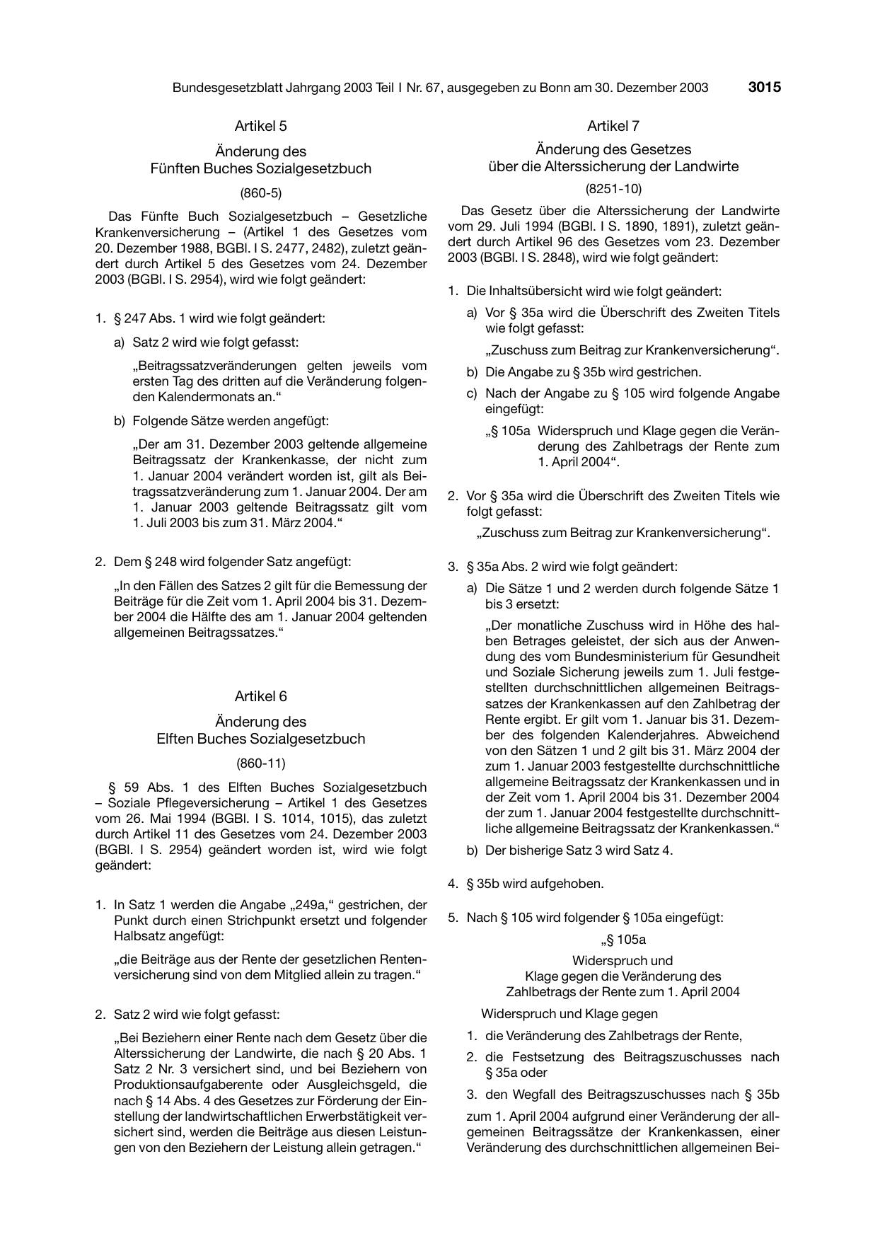 BGBl. 2003, Seite 3015 — Originalseite als Abbildung