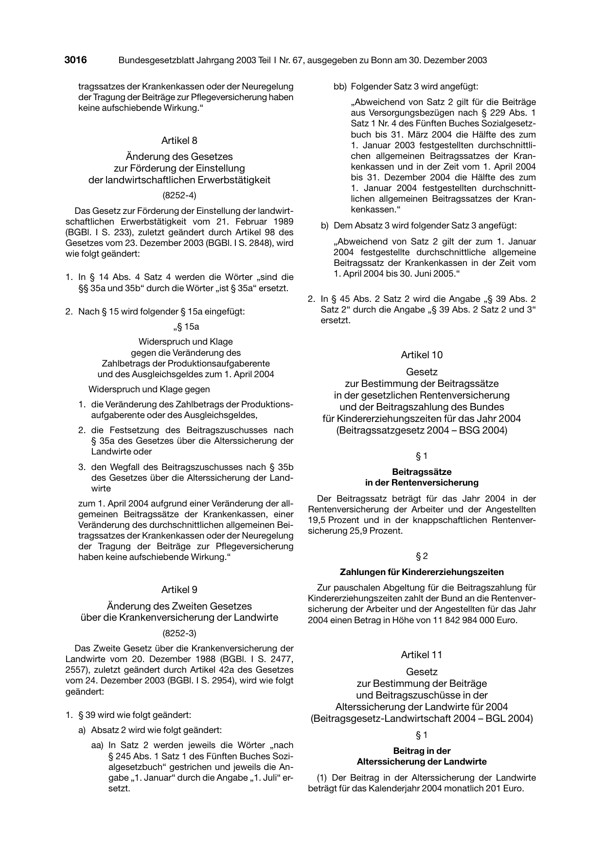 BGBl. 2003, Seite 3016 — Originalseite als Abbildung