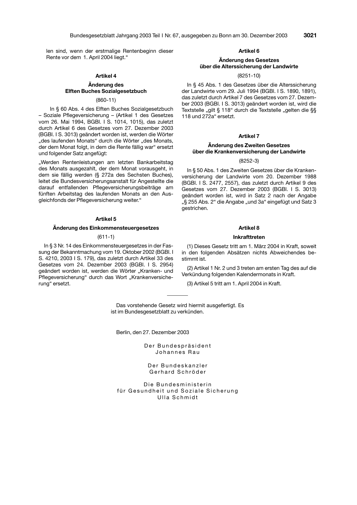 BGBl. 2003, Seite 3021 — Originalseite als Abbildung