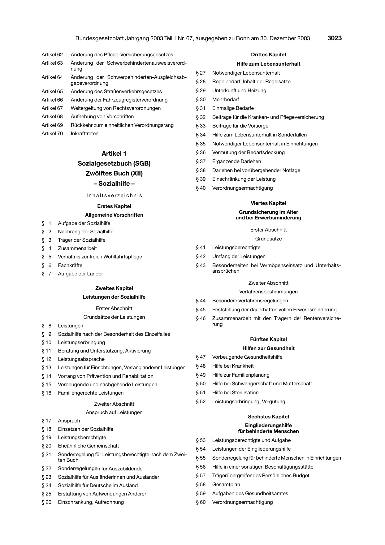BGBl. 2003, Seite 3023 — Originalseite als Abbildung
