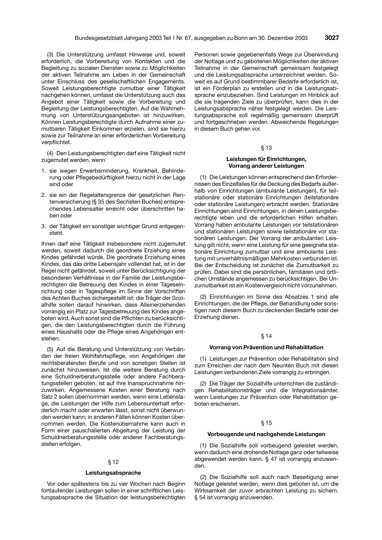 BGBl. 2003, Seite 3027 — Originalseite als Abbildung