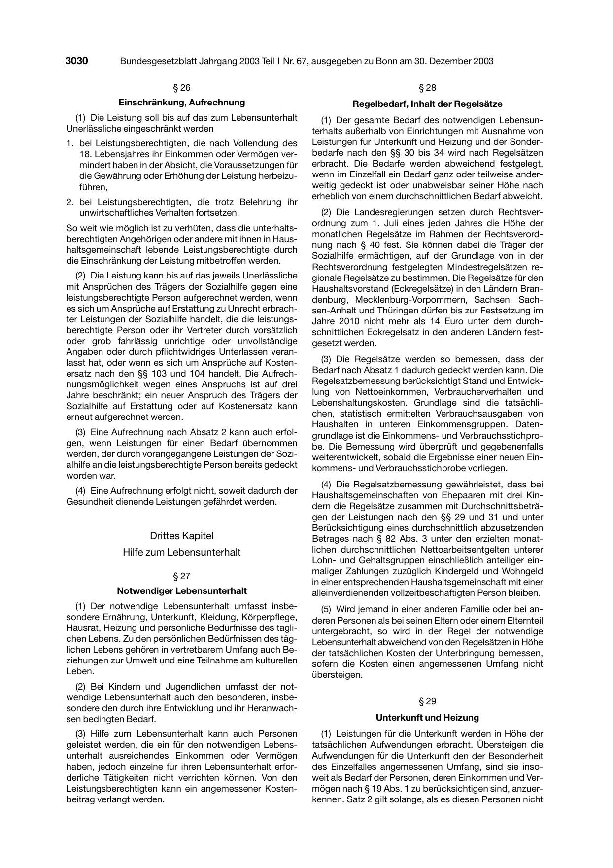 BGBl. 2003, Seite 3030 — Originalseite als Abbildung