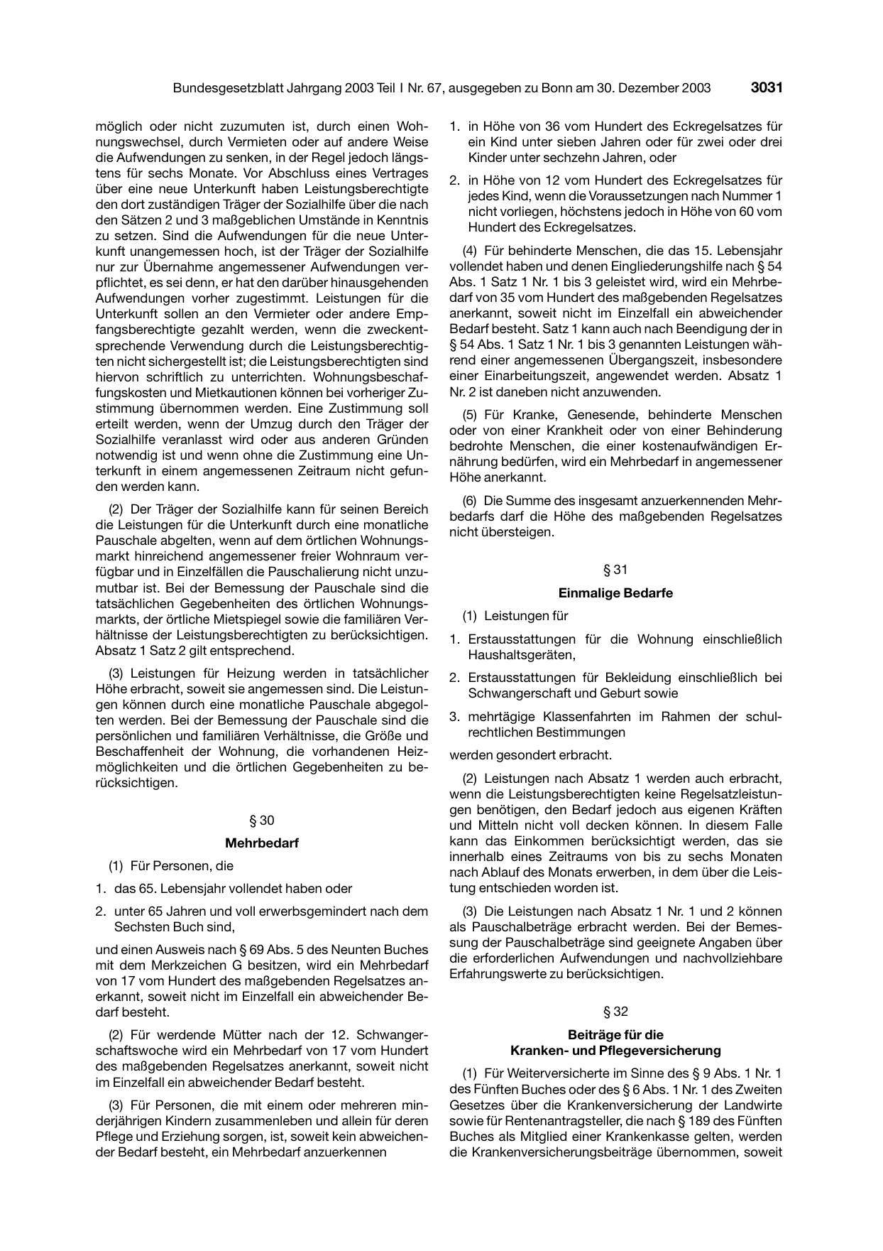 BGBl. 2003, Seite 3031 — Originalseite als Abbildung