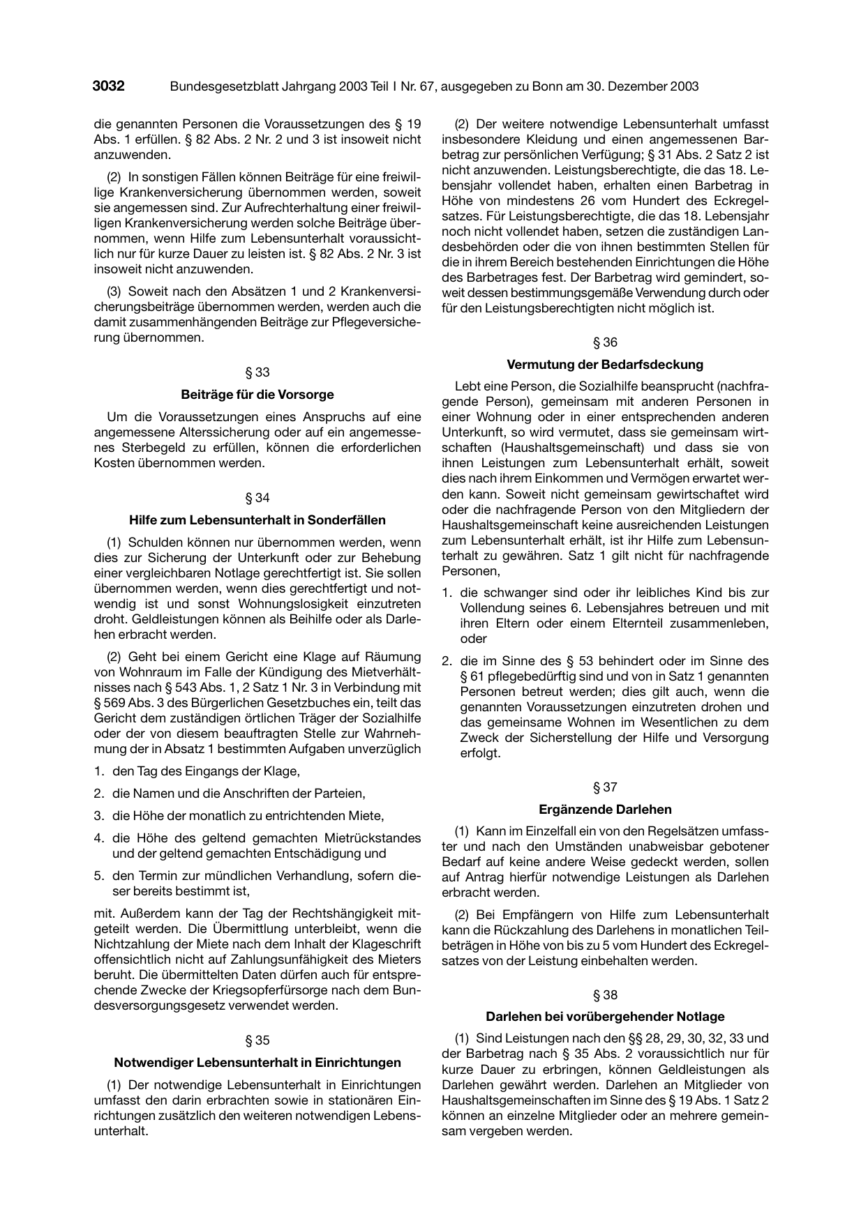 BGBl. 2003, Seite 3032 — Originalseite als Abbildung