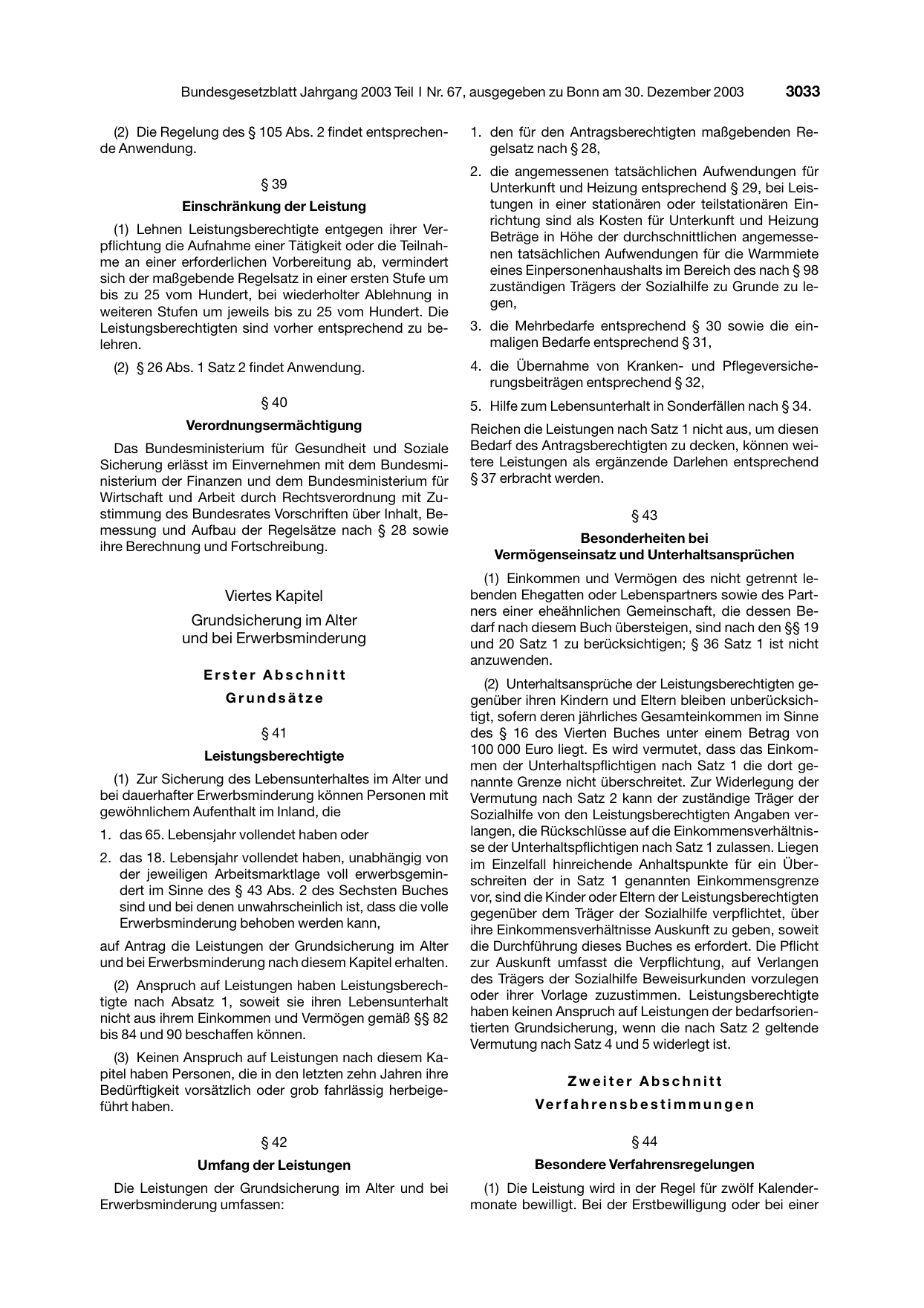 BGBl. 2003, Seite 3033 — Originalseite als Abbildung