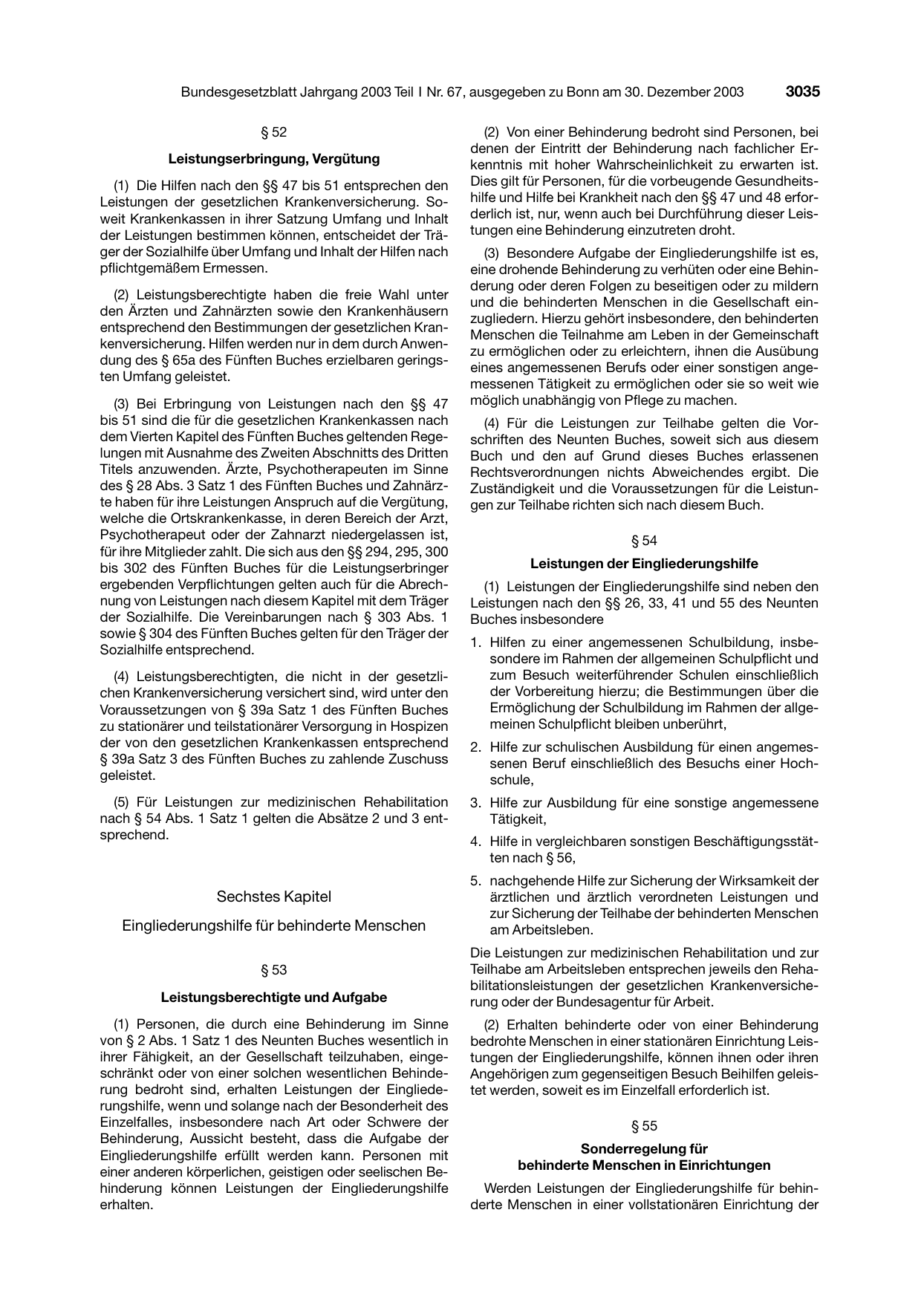 BGBl. 2003, Seite 3035 — Originalseite als Abbildung