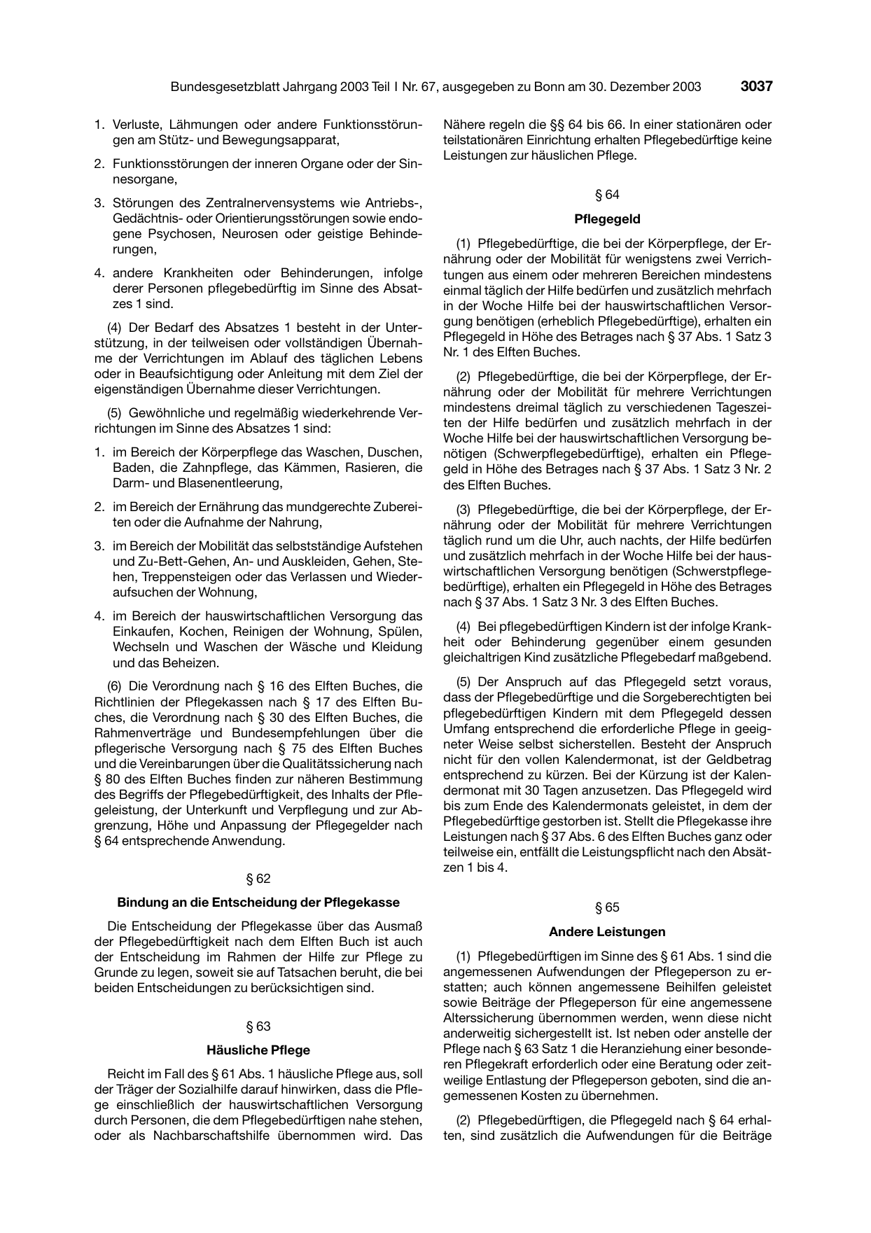 BGBl. 2003, Seite 3037 — Originalseite als Abbildung