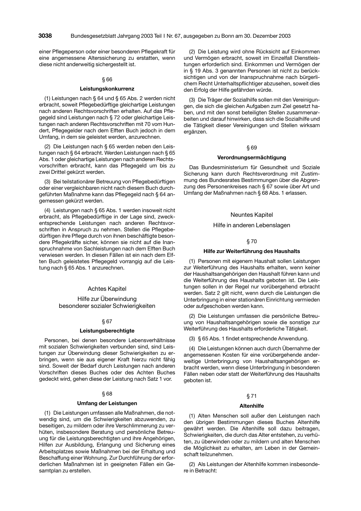 BGBl. 2003, Seite 3038 — Originalseite als Abbildung