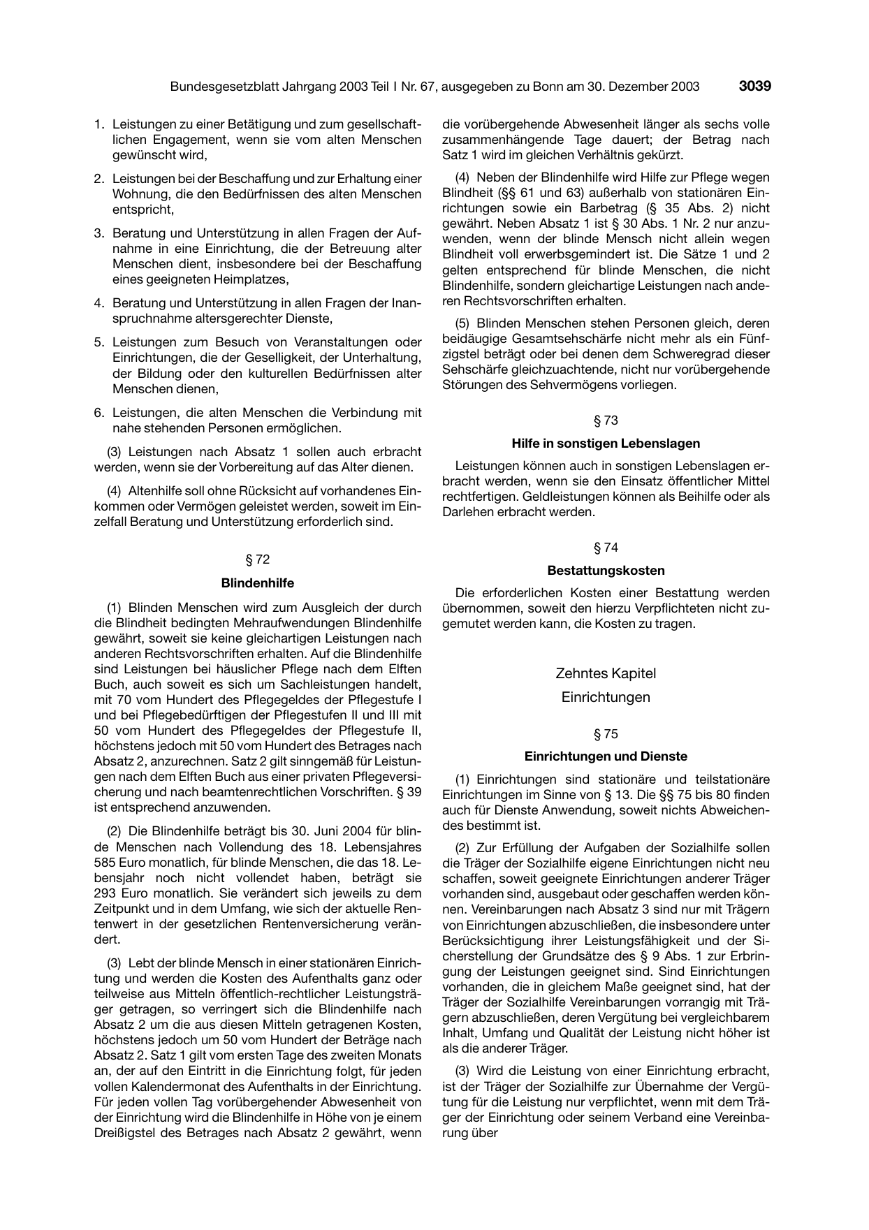 BGBl. 2003, Seite 3039 — Originalseite als Abbildung
