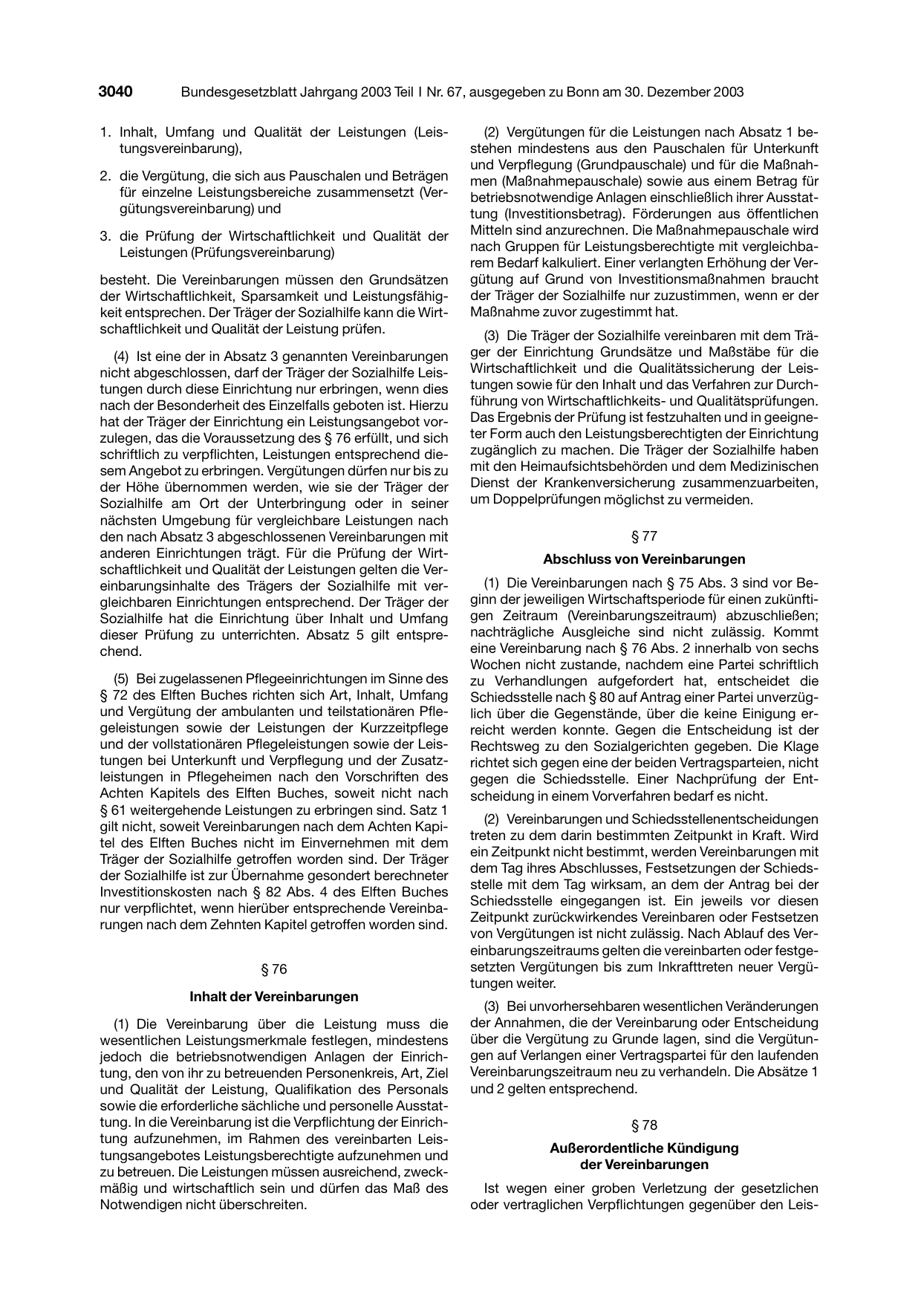 BGBl. 2003, Seite 3040 — Originalseite als Abbildung