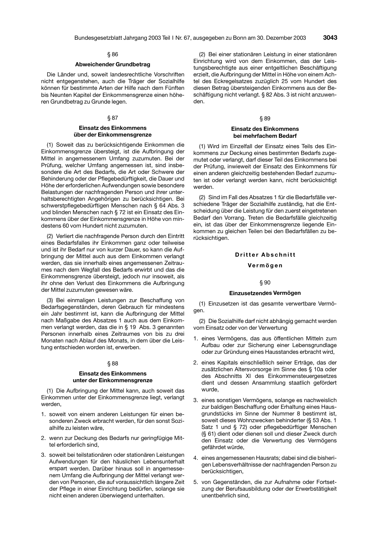 BGBl. 2003, Seite 3043 — Originalseite als Abbildung