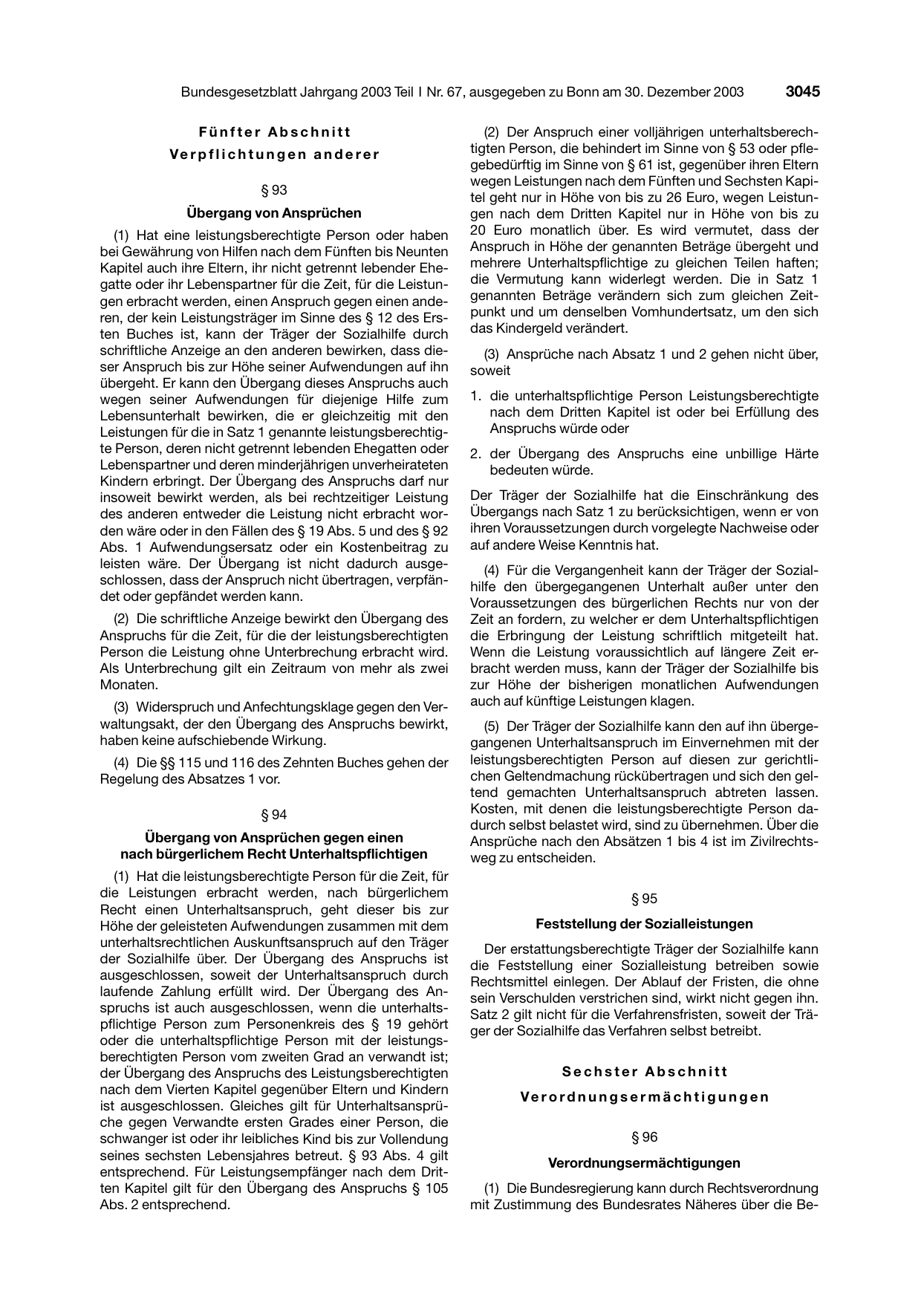 BGBl. 2003, Seite 3045 — Originalseite als Abbildung