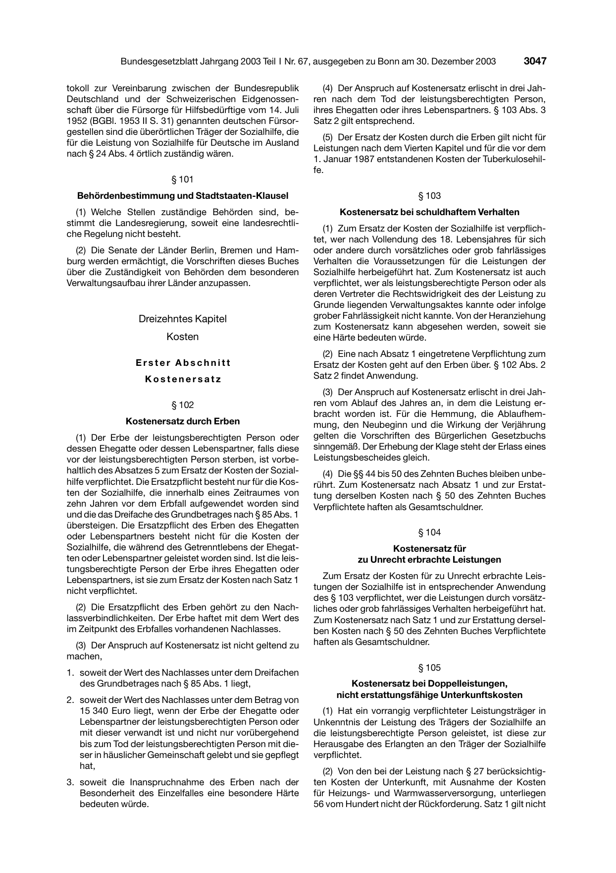 BGBl. 2003, Seite 3047 — Originalseite als Abbildung