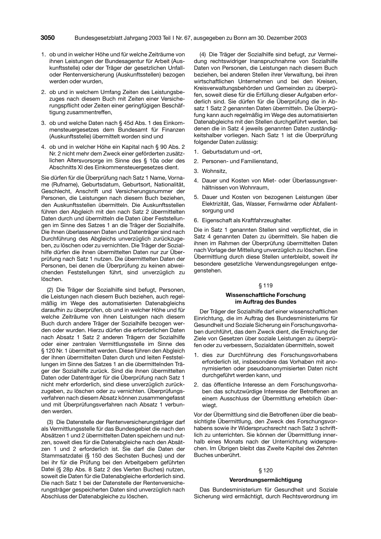 BGBl. 2003, Seite 3050 — Originalseite als Abbildung