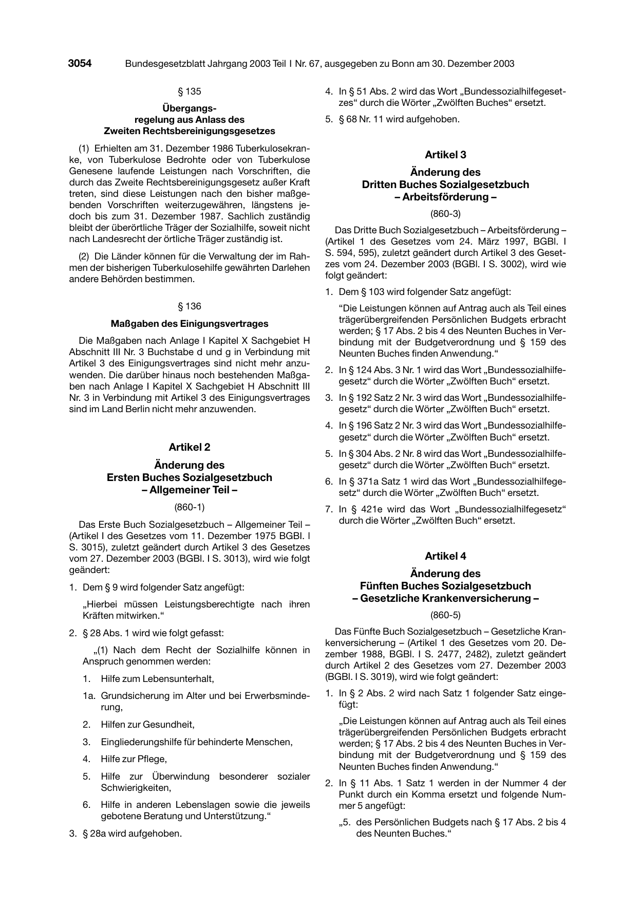 BGBl. 2003, Seite 3054 — Originalseite als Abbildung