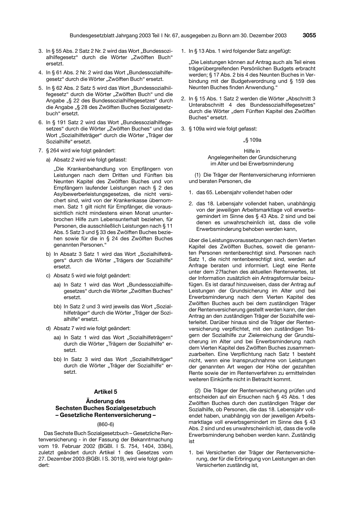 BGBl. 2003, Seite 3055 — Originalseite als Abbildung