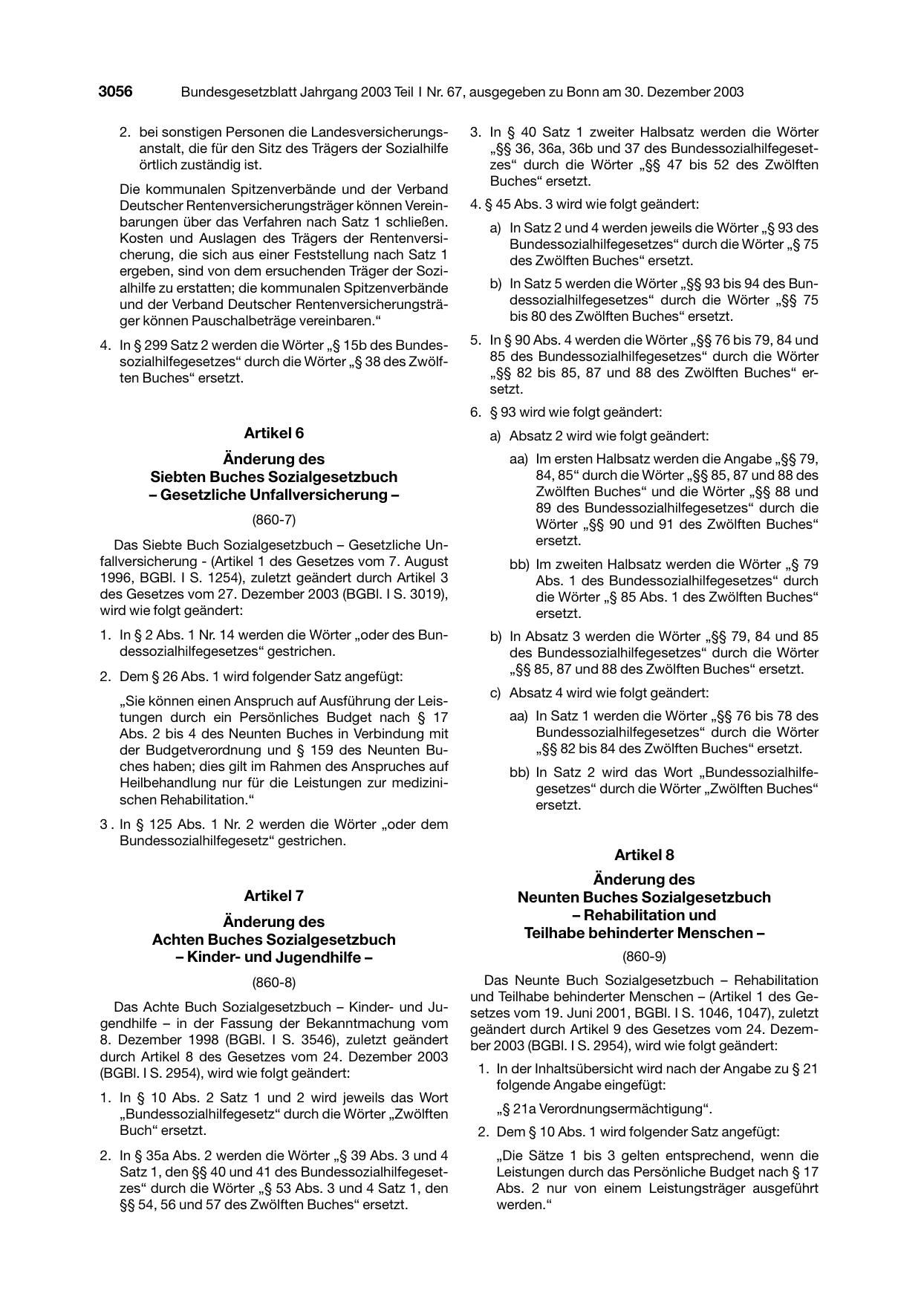 BGBl. 2003, Seite 3056 — Originalseite als Abbildung