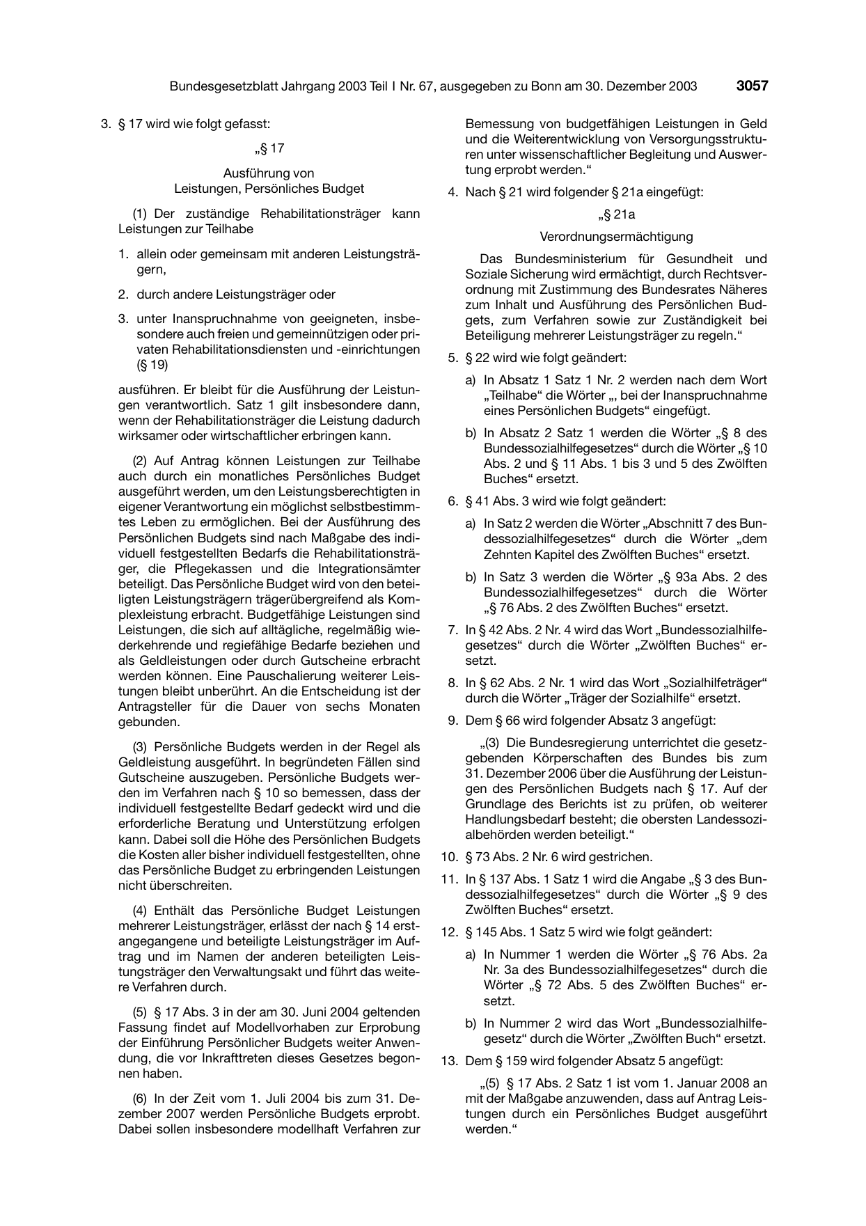 BGBl. 2003, Seite 3057 — Originalseite als Abbildung