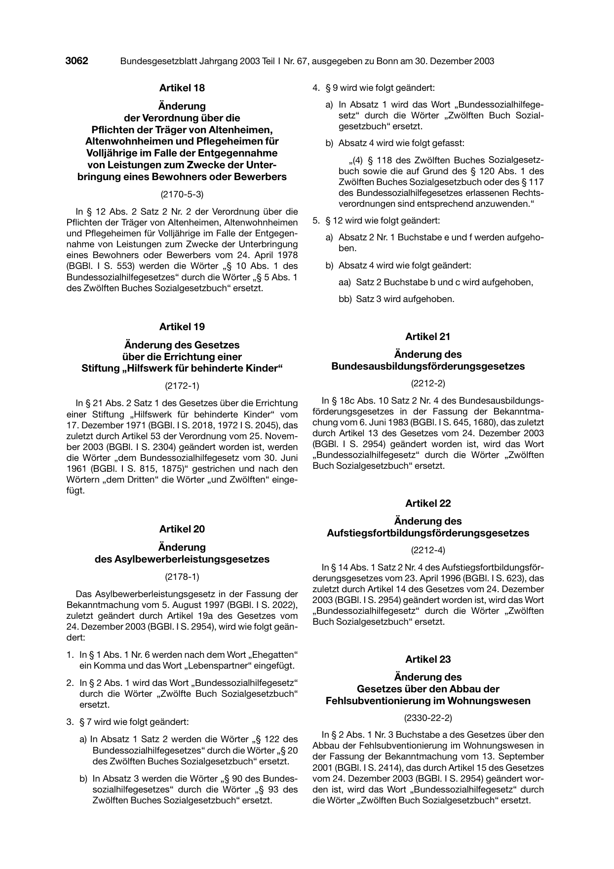 BGBl. 2003, Seite 3062 — Originalseite als Abbildung