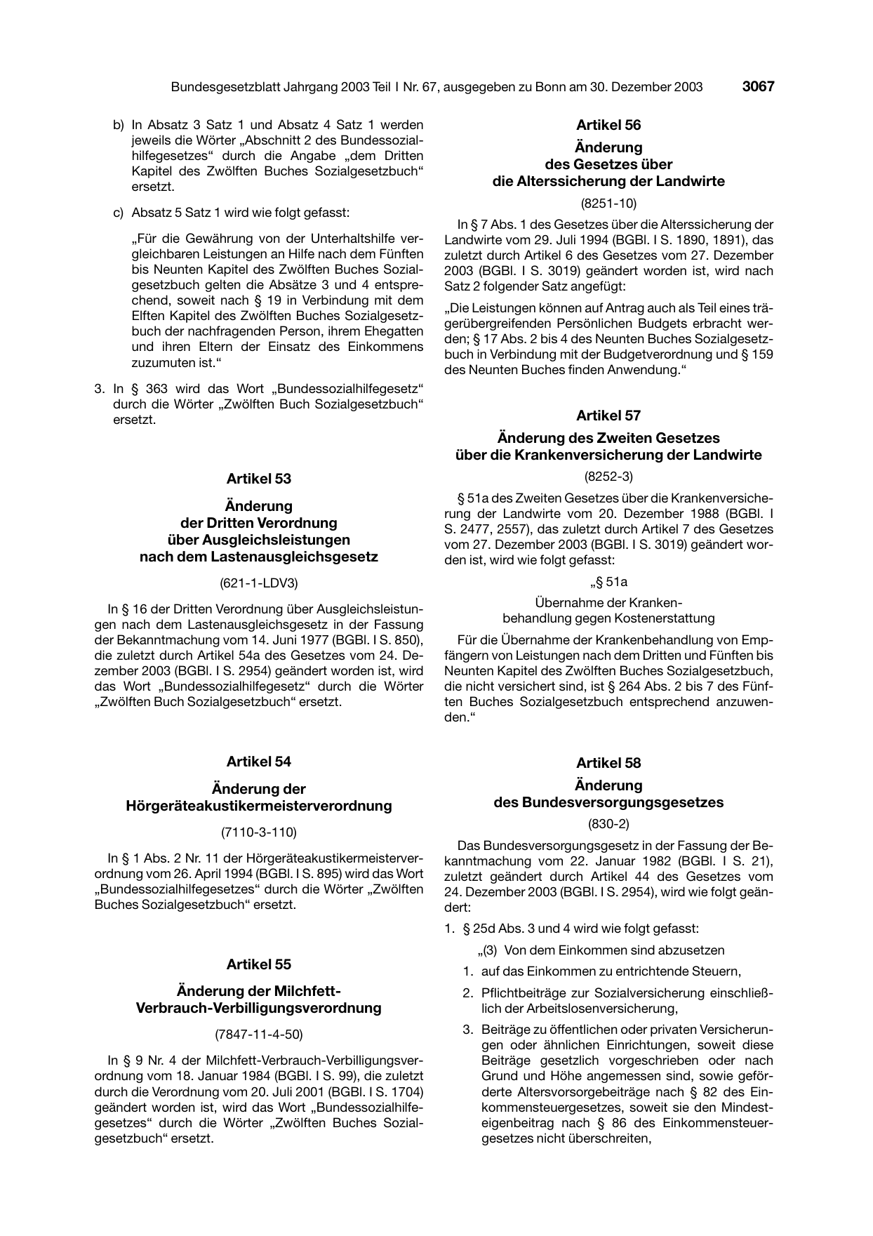 BGBl. 2003, Seite 3067 — Originalseite als Abbildung