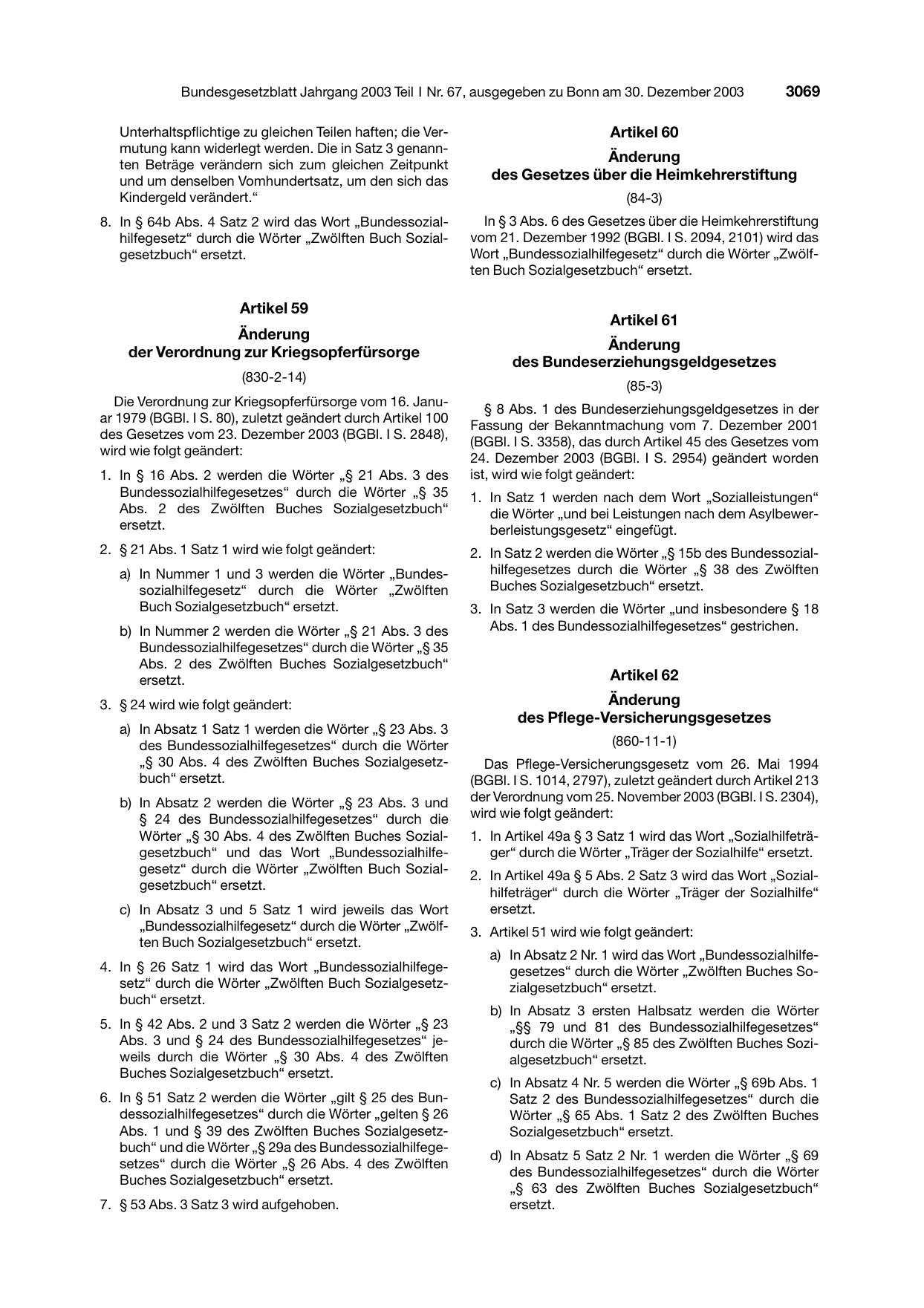 BGBl. 2003, Seite 3069 — Originalseite als Abbildung