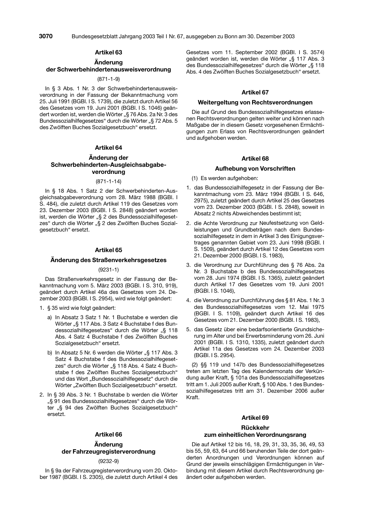 BGBl. 2003, Seite 3070 — Originalseite als Abbildung