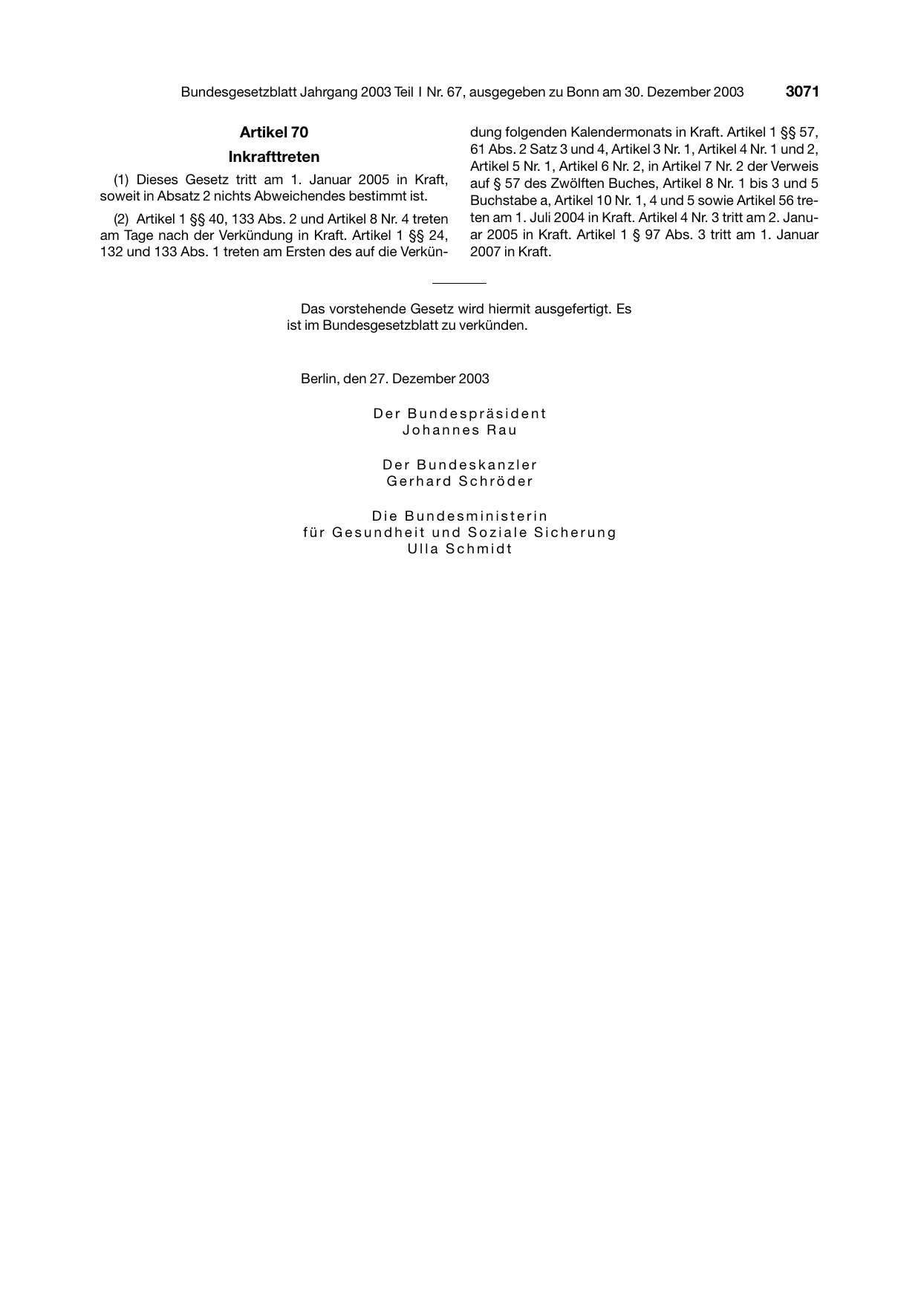 BGBl. 2003, Seite 3071 — Originalseite als Abbildung
