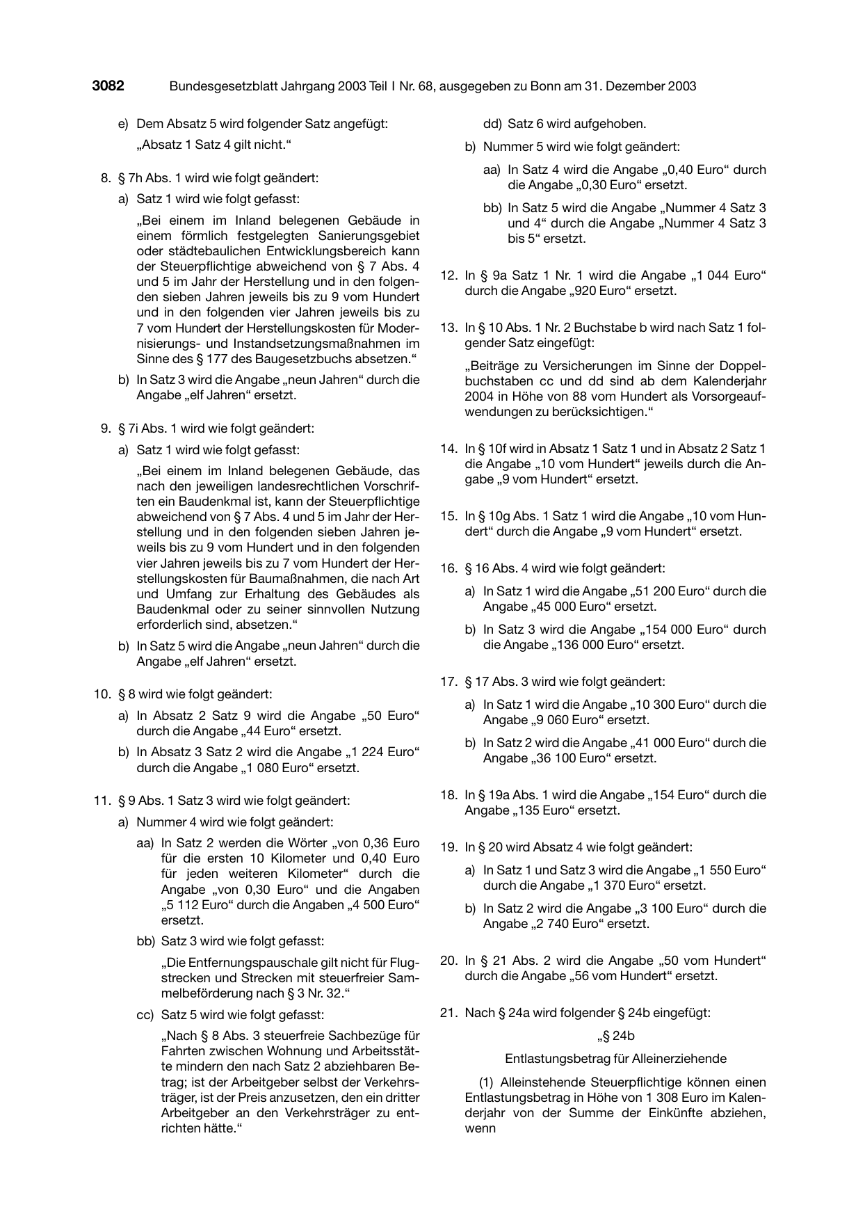 BGBl. 2003, Seite 3082 — Originalseite als Abbildung
