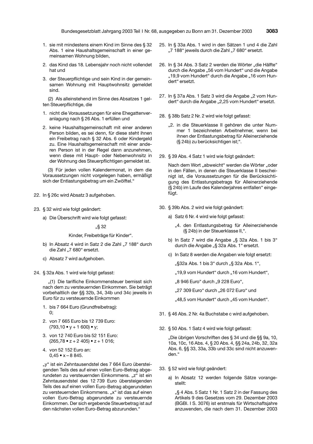 BGBl. 2003, Seite 3083 — Originalseite als Abbildung