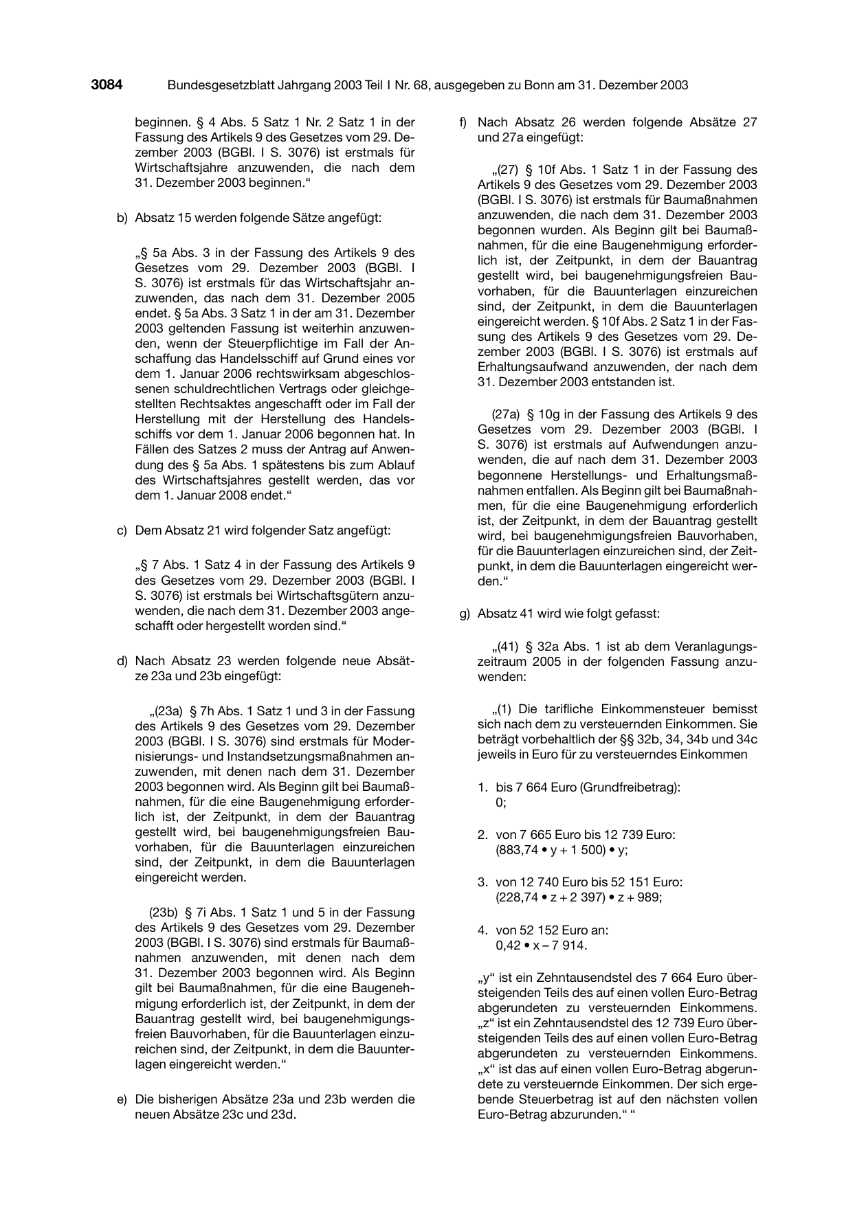 BGBl. 2003, Seite 3084 — Originalseite als Abbildung