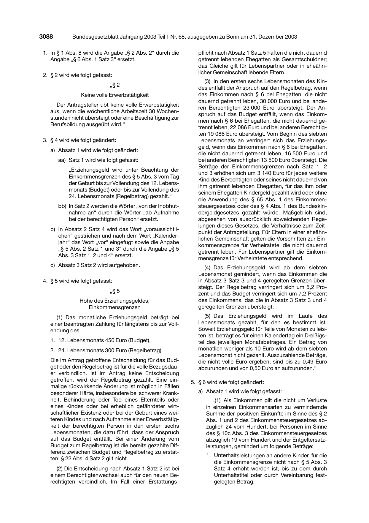 BGBl. 2003, Seite 3088 — Originalseite als Abbildung