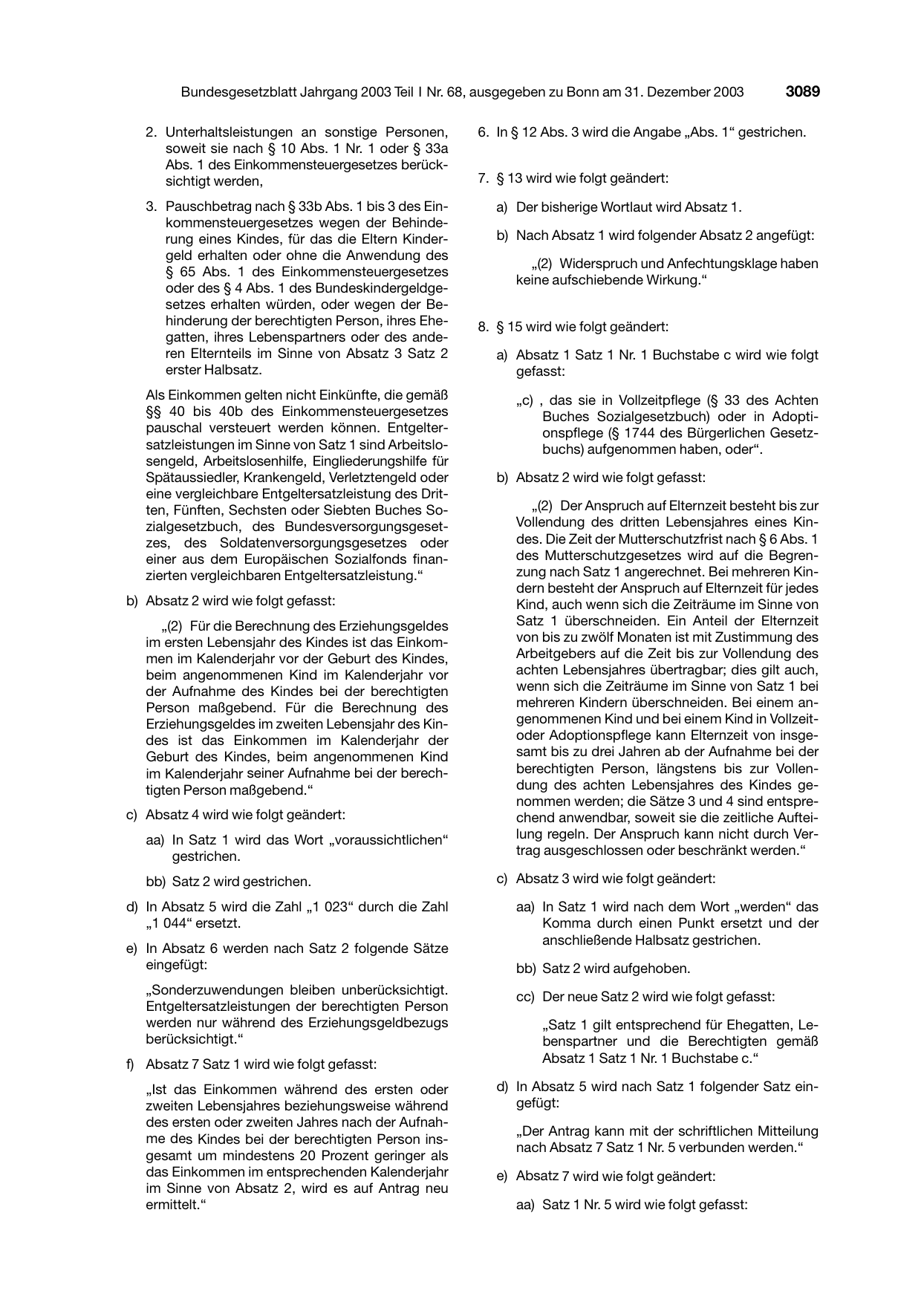 BGBl. 2003, Seite 3089 — Originalseite als Abbildung