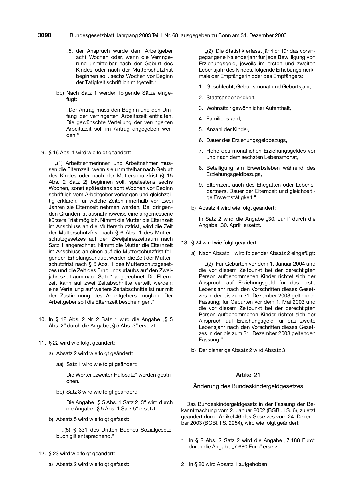 BGBl. 2003, Seite 3090 — Originalseite als Abbildung