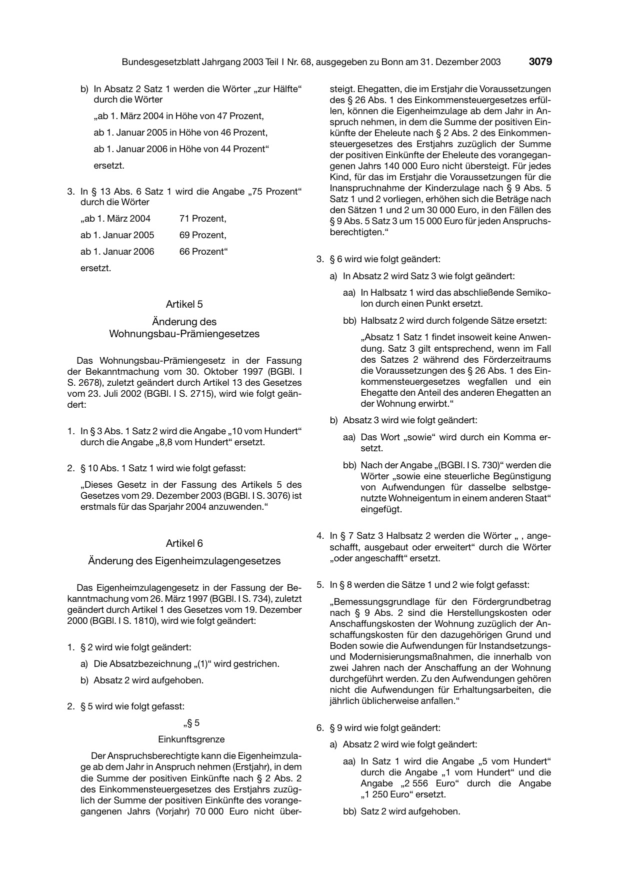 BGBl. 2003, Seite 3079 — Originalseite als Abbildung