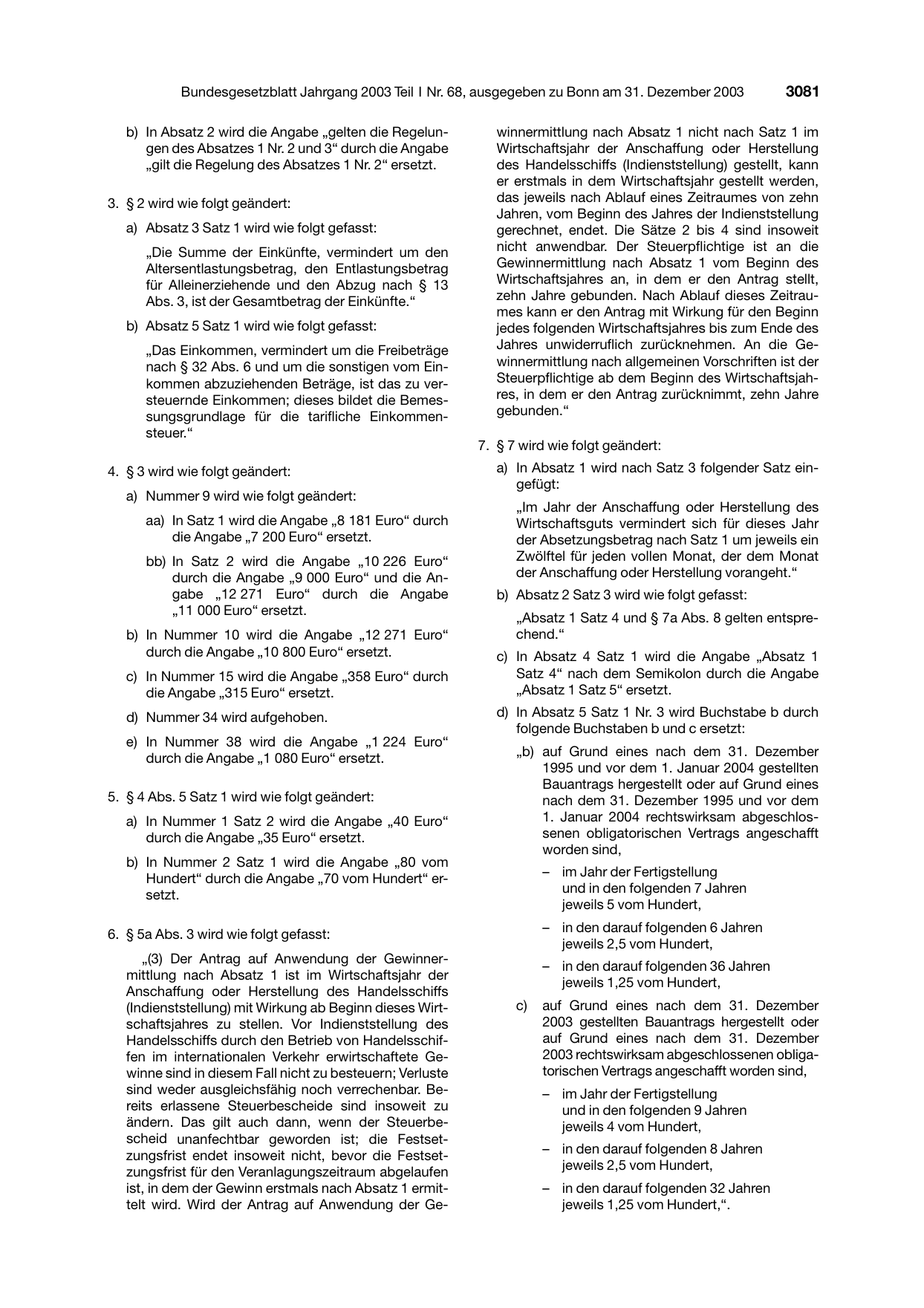 BGBl. 2003, Seite 3081 — Originalseite als Abbildung