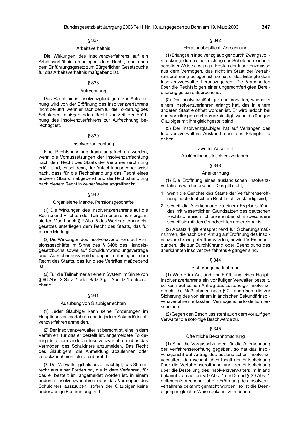 BGBl. 2003, Seite 347 — Originalseite als Abbildung