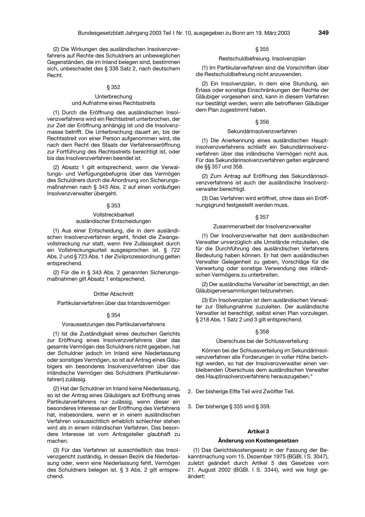 BGBl. 2003, Seite 349 — Originalseite als Abbildung