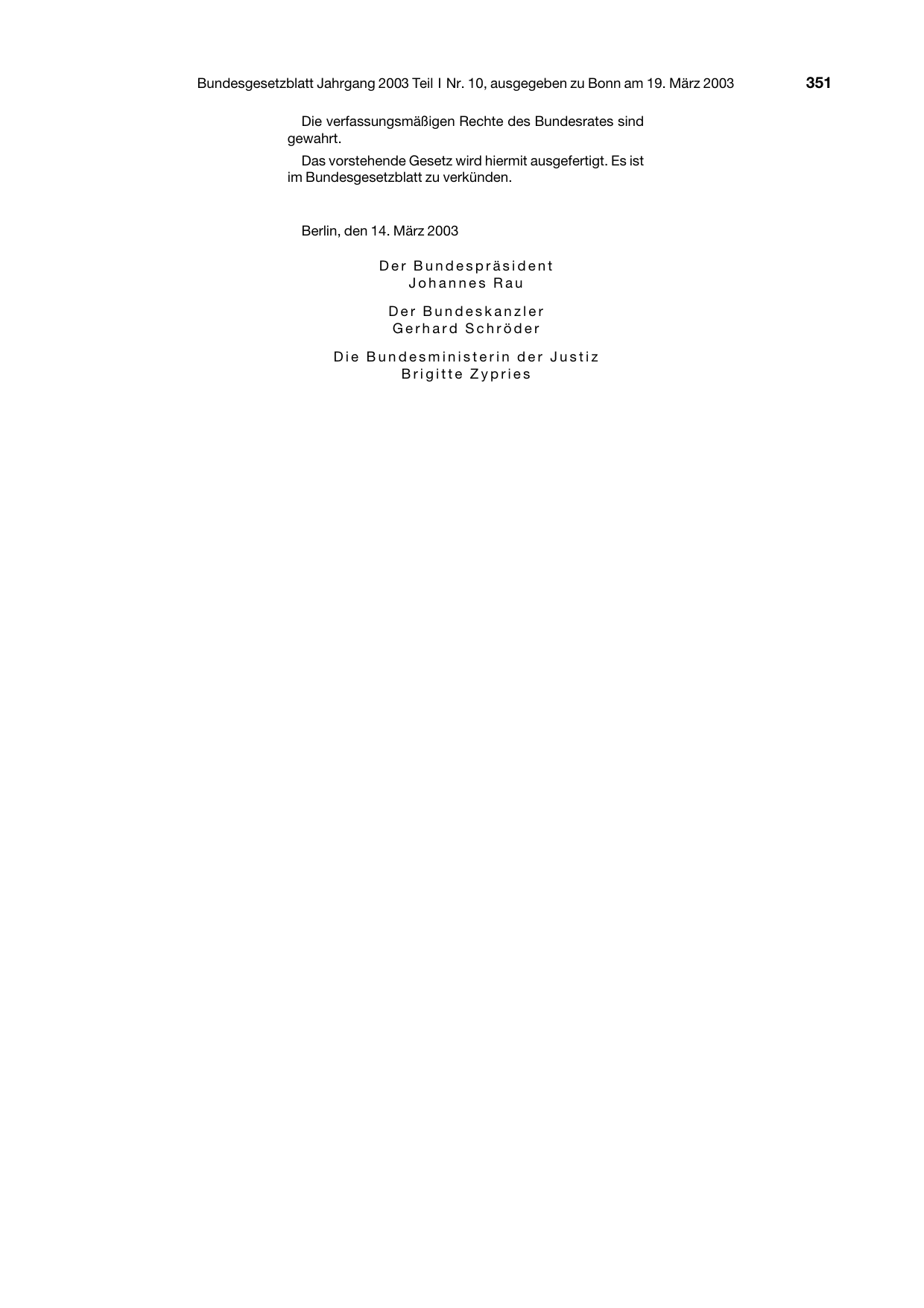 BGBl. 2003, Seite 351 — Originalseite als Abbildung