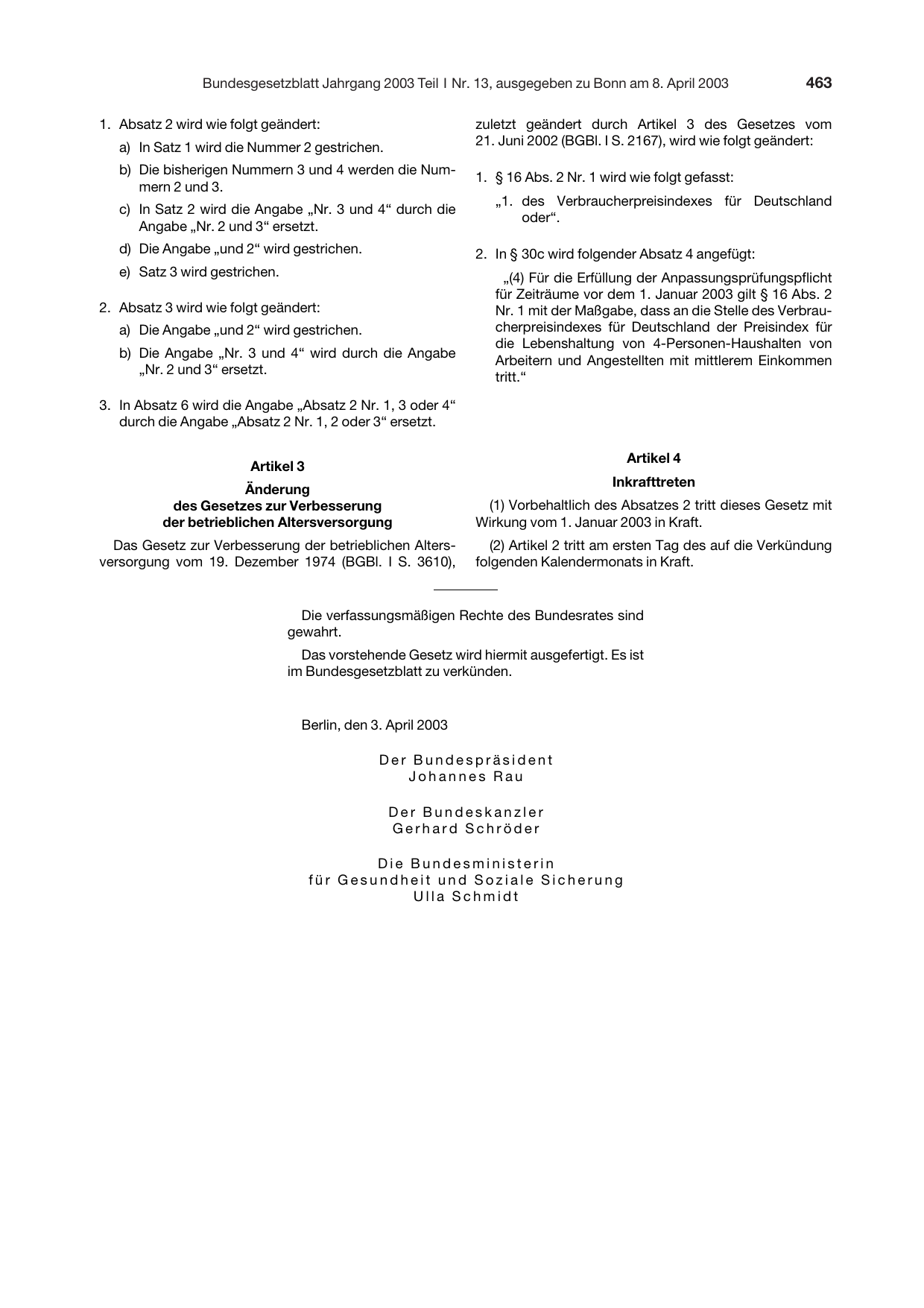 BGBl. 2003, Seite 463 — Originalseite als Abbildung