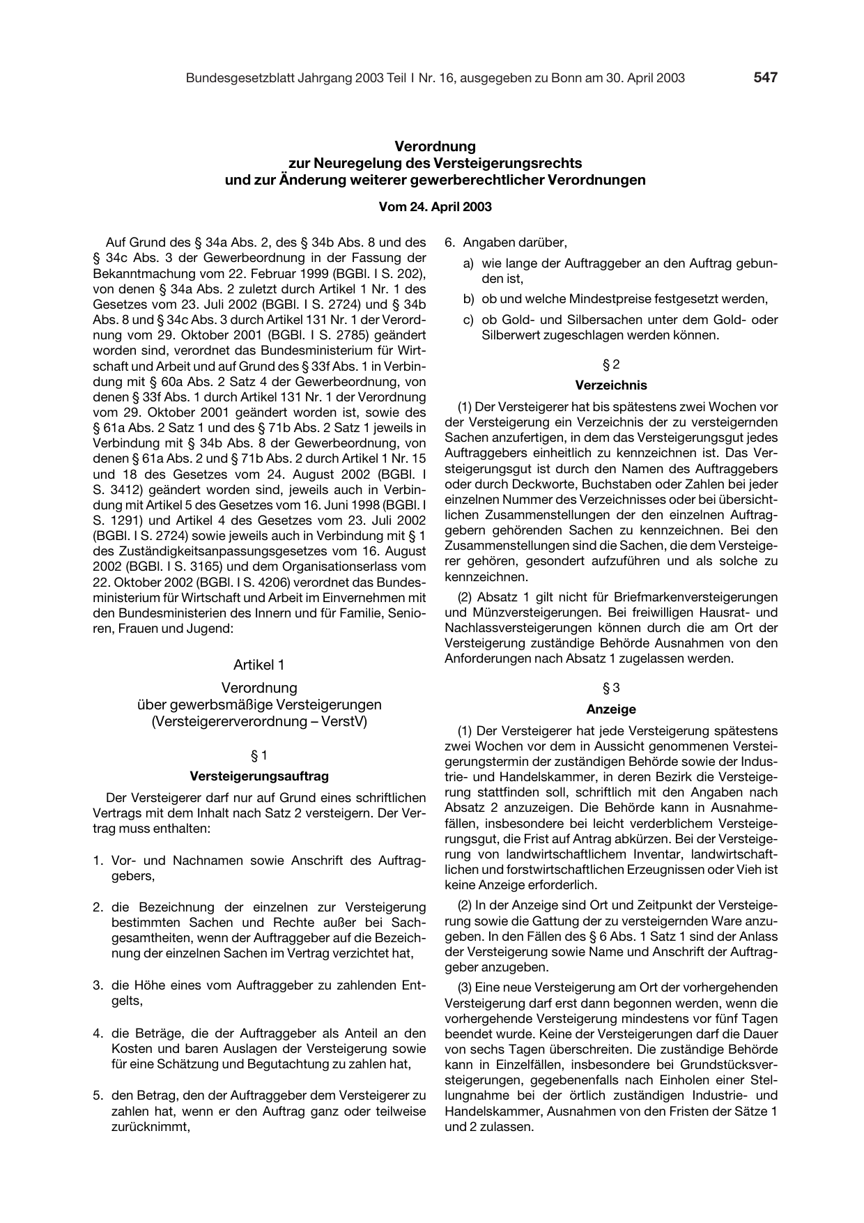 BGBl. 2003, Seite 547 — Originalseite als Abbildung