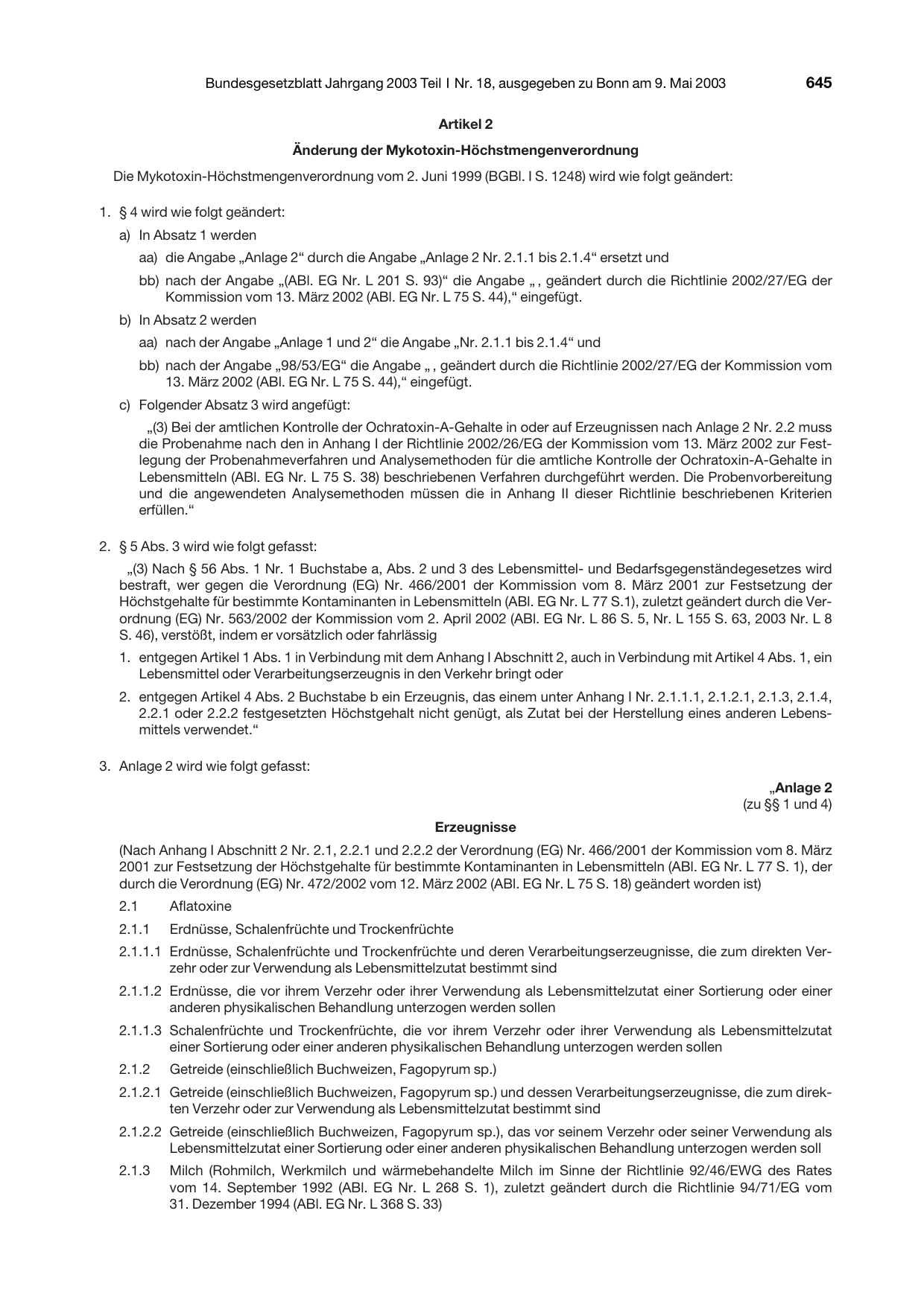 BGBl. 2003, Seite 645 — Originalseite als Abbildung