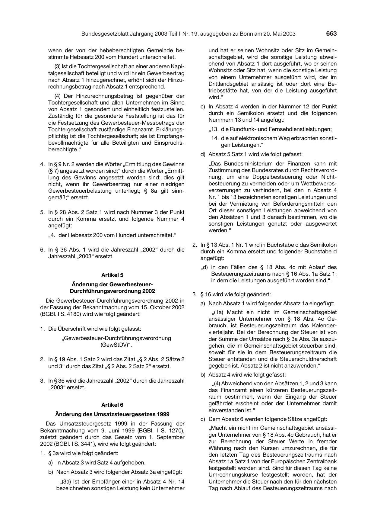 BGBl. 2003, Seite 663 — Originalseite als Abbildung