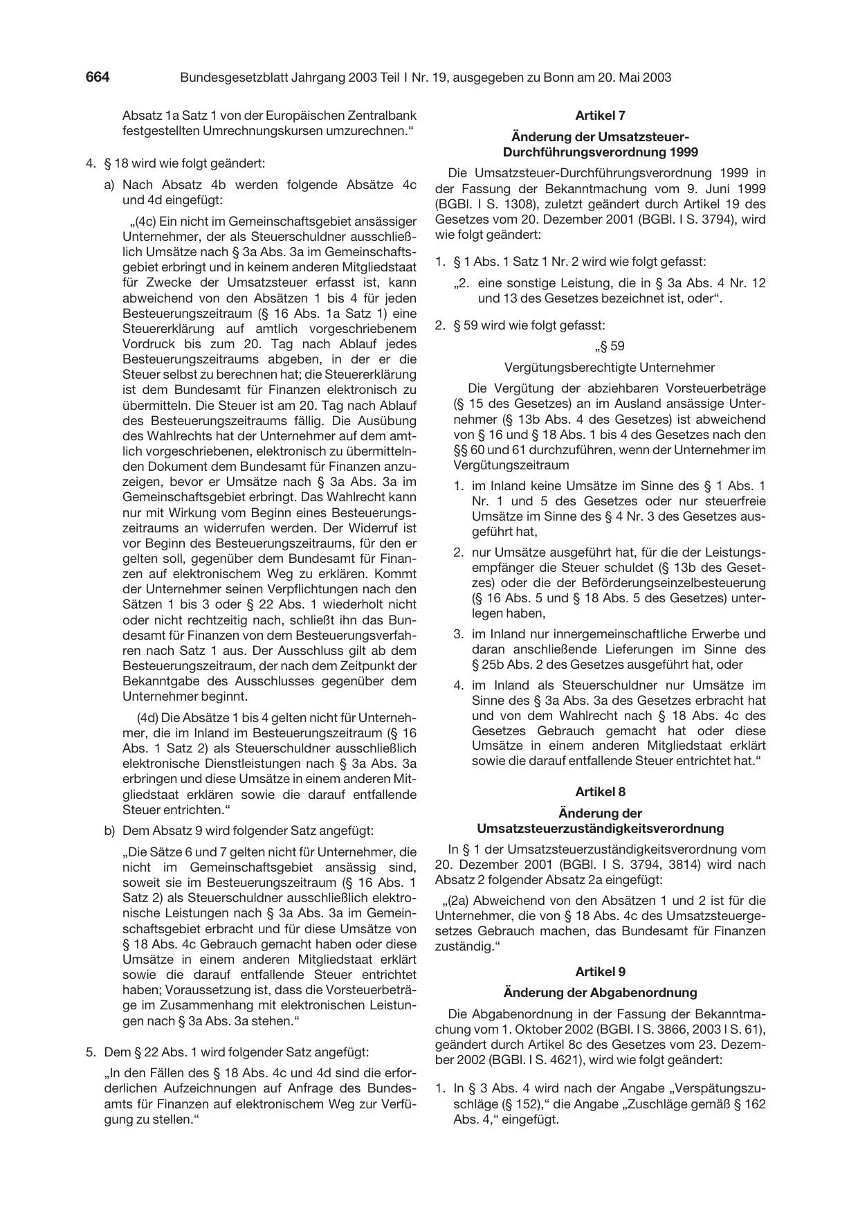 BGBl. 2003, Seite 664 — Originalseite als Abbildung