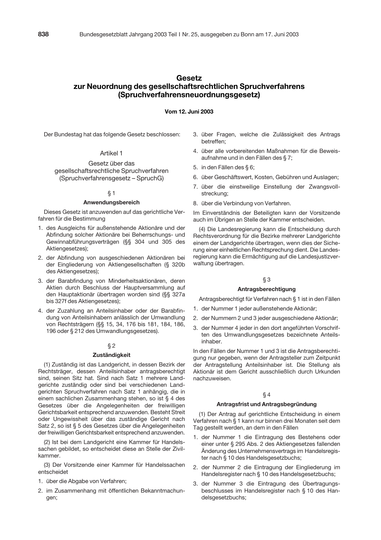 BGBl. 2003, Seite 838 — Originalseite als Abbildung