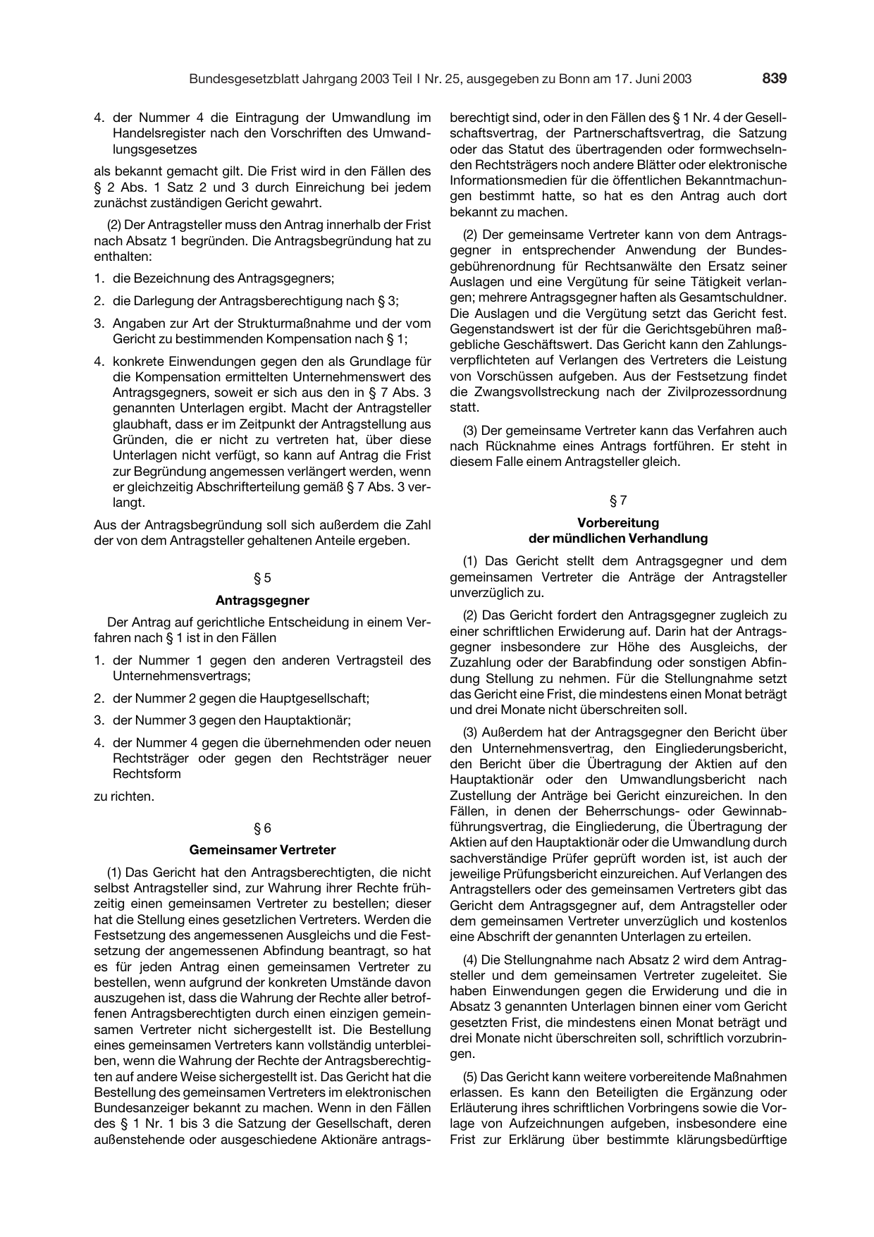 BGBl. 2003, Seite 839 — Originalseite als Abbildung
