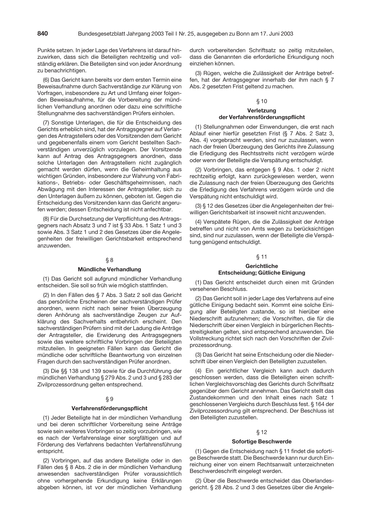 BGBl. 2003, Seite 840 — Originalseite als Abbildung