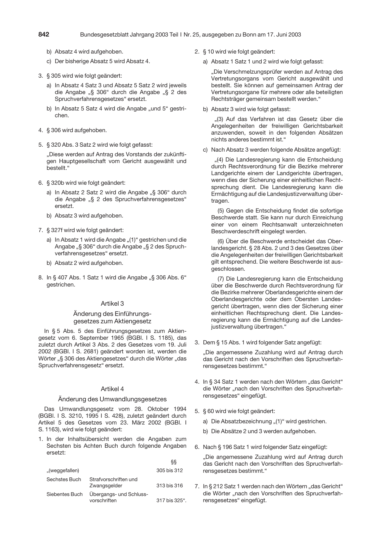 BGBl. 2003, Seite 842 — Originalseite als Abbildung