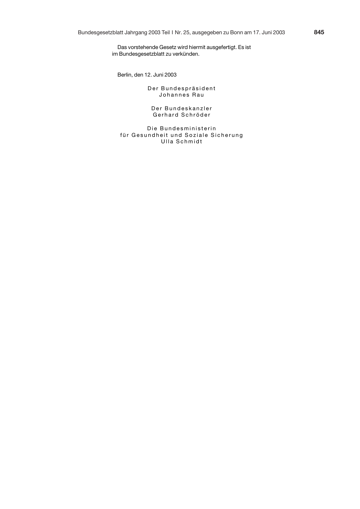 BGBl. 2003, Seite 845 — Originalseite als Abbildung